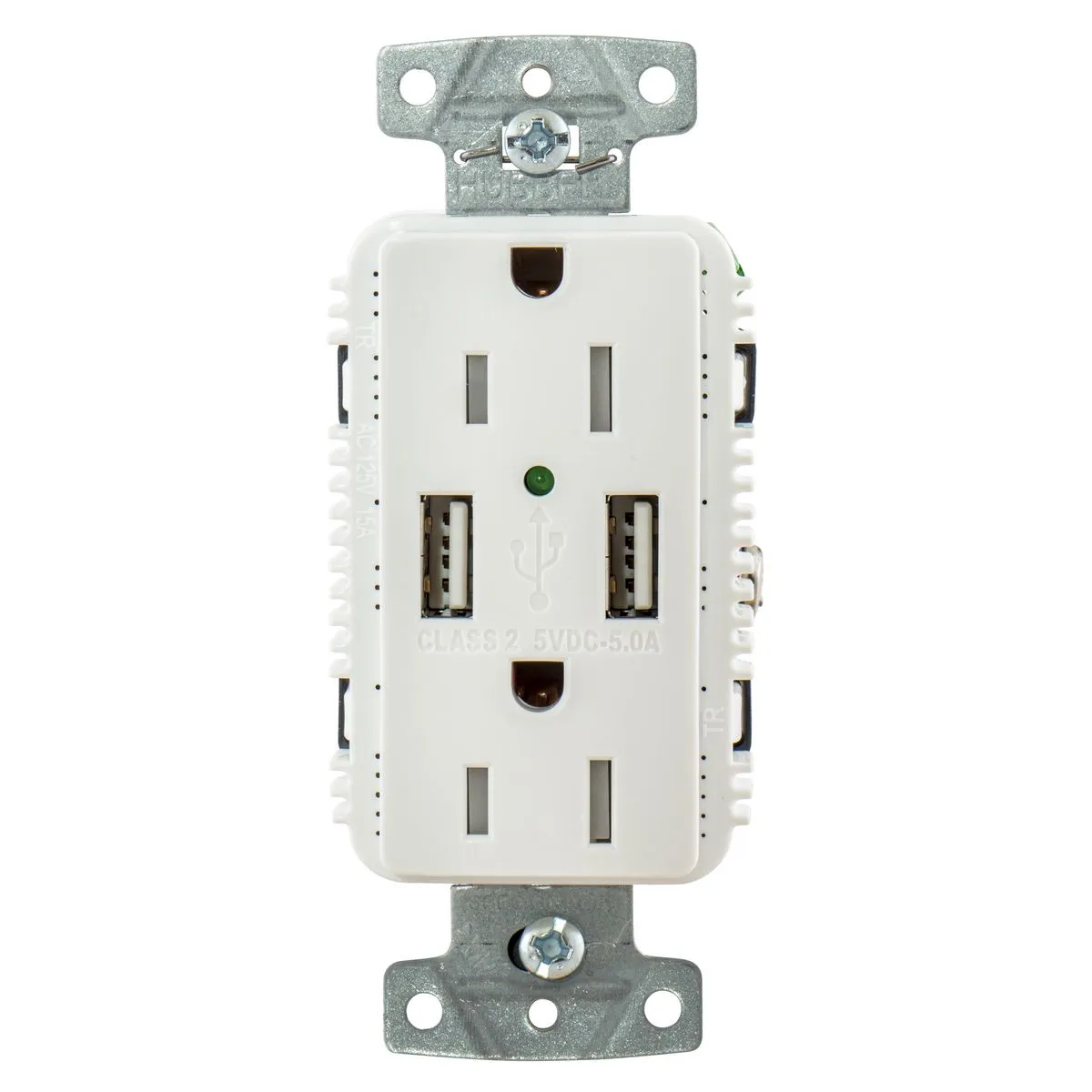 Hubbell USB15A5W — Hubbell USB15A5W White Outlet Dual 15 Amp 125v 2-Pole and Dual 5 Amp 5v USB Ports