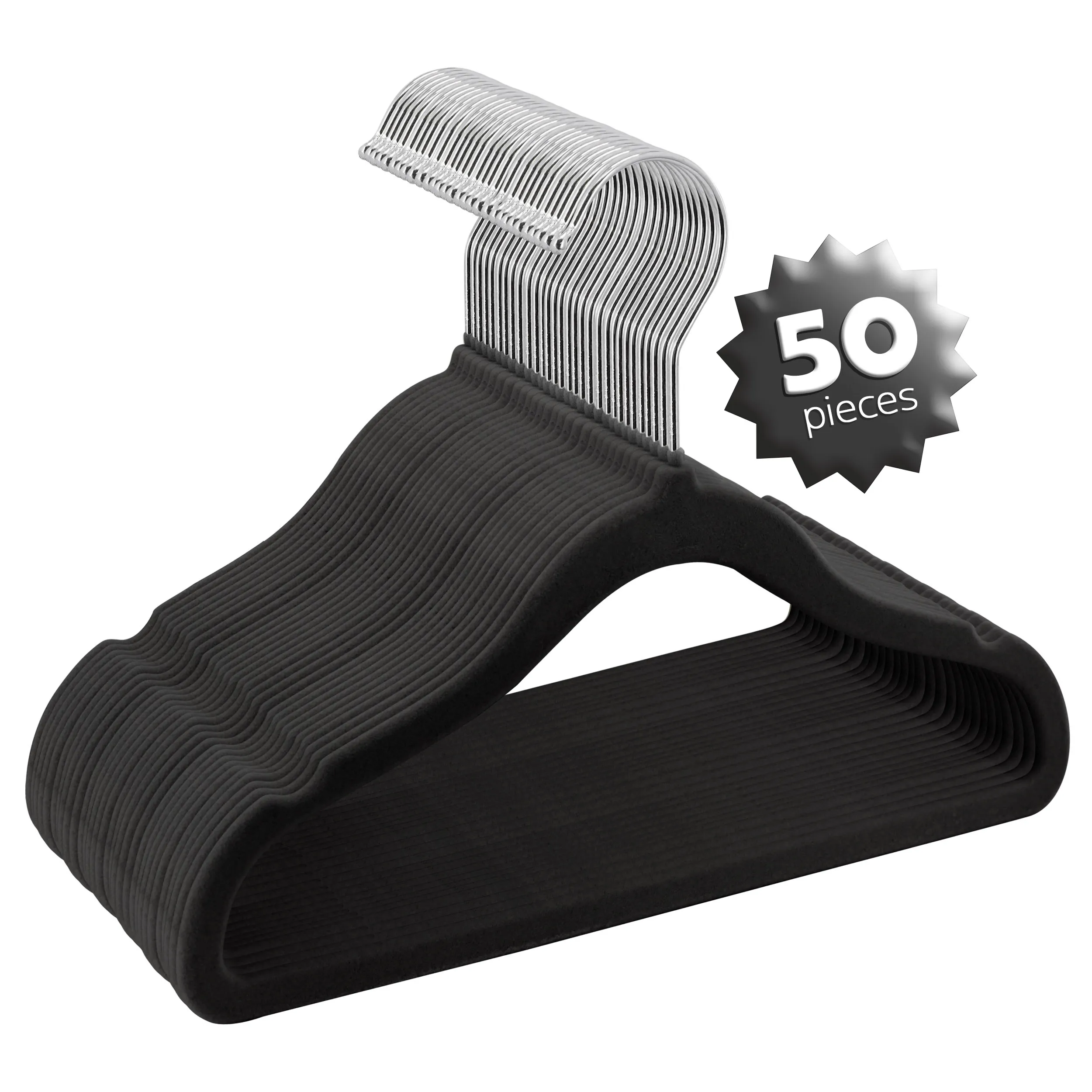 ELAMA ELM-002BLK — Elama Home 50 Piece Kids Non-Slip Velvet Cloths Hangers with Notched Shoulders in Black