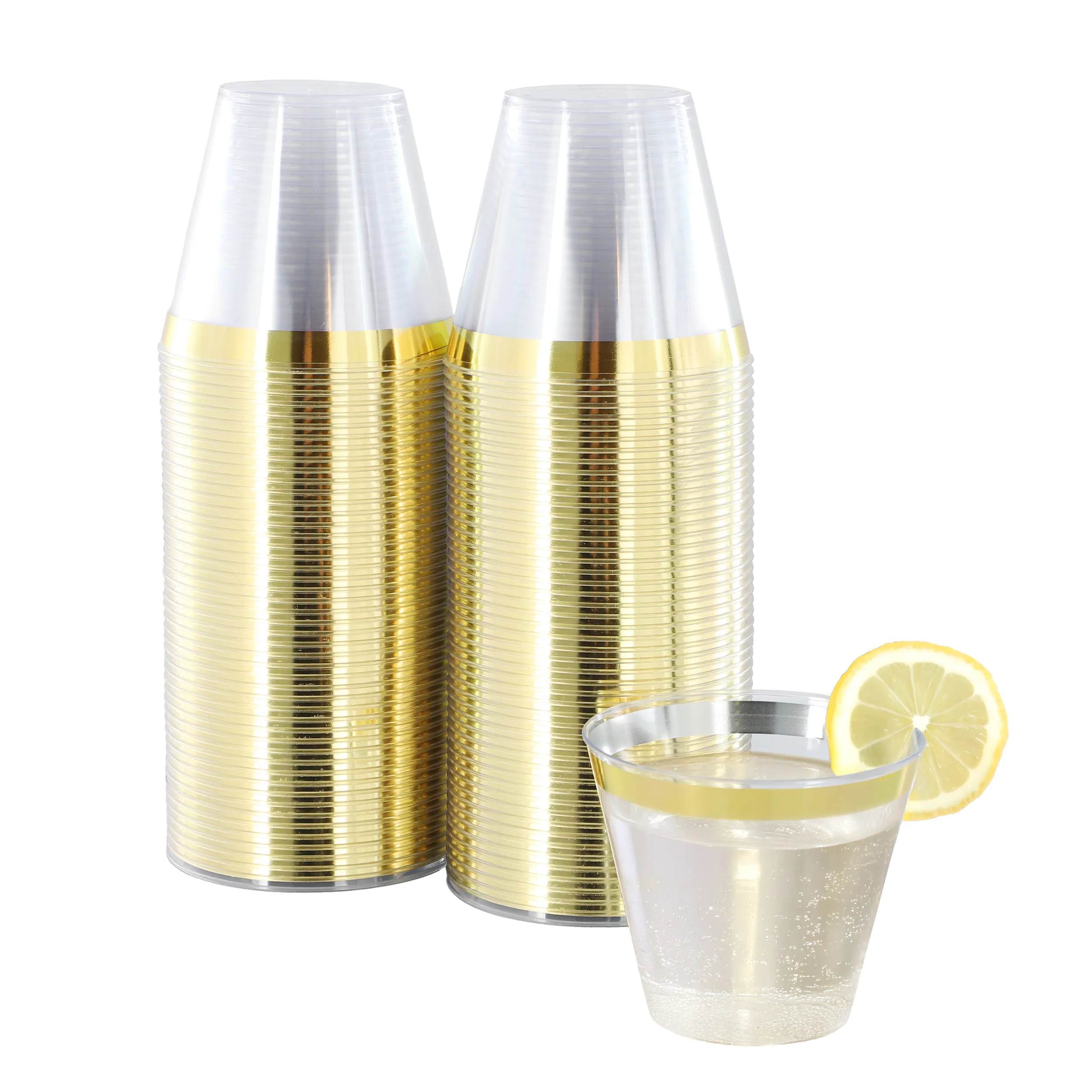 ELAMA ELP-100-G — Elama 100 Piece 9 Ounce Disposable Plastic Gold Rimmed Party Cup Set