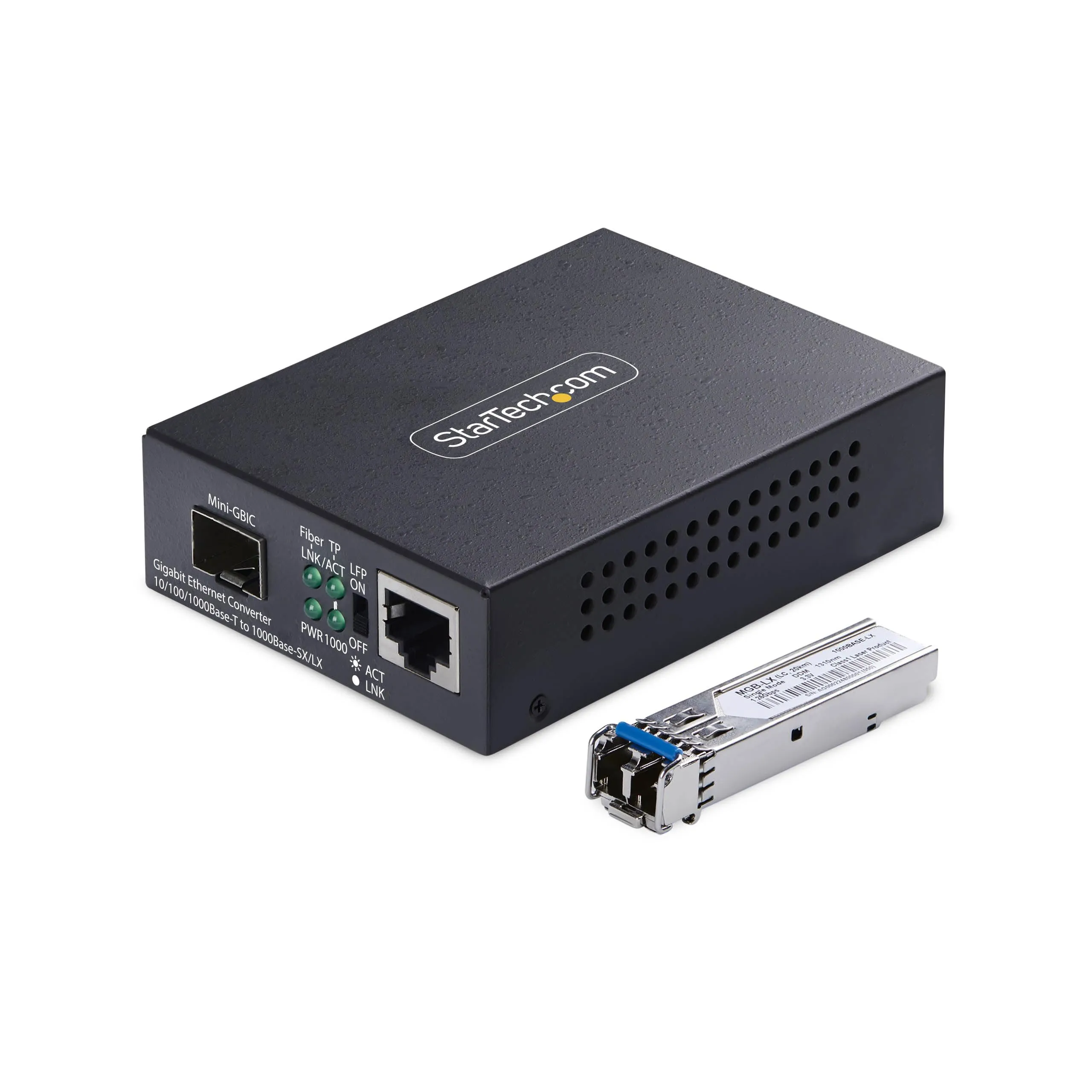 STARTECH MCM1110SMLC20 — GIGABIT ETHERNET COPPER-TO-FIBER MEDIA CONVERTER, SM LC, 20KM, 10/100/1000 MBPS,