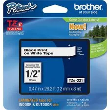 Brother BRT TZE231 — Brother TZe Laminated Tape Cartridge - x 15/32" Width - Rectangle - White - Water Resistant - Laminated - Grease Resistant, Grime Resistant, Temperature Resistant, Light Resistant, Abrasion Resistant, Spill Resistant - 1 Each