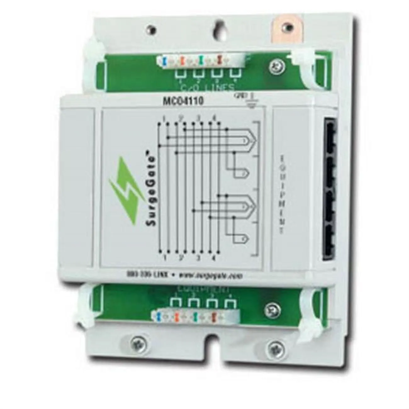 ITW Electronic Component Solutions GUM4110 — Analog Station Set & Central Office Line Protector (Protects up to 8-Wires (4-Pairs) using 110 Punchdown Block on the Input and 110 Punchdown Block or Four RJ-11 or Two RJ-45 on the Output)