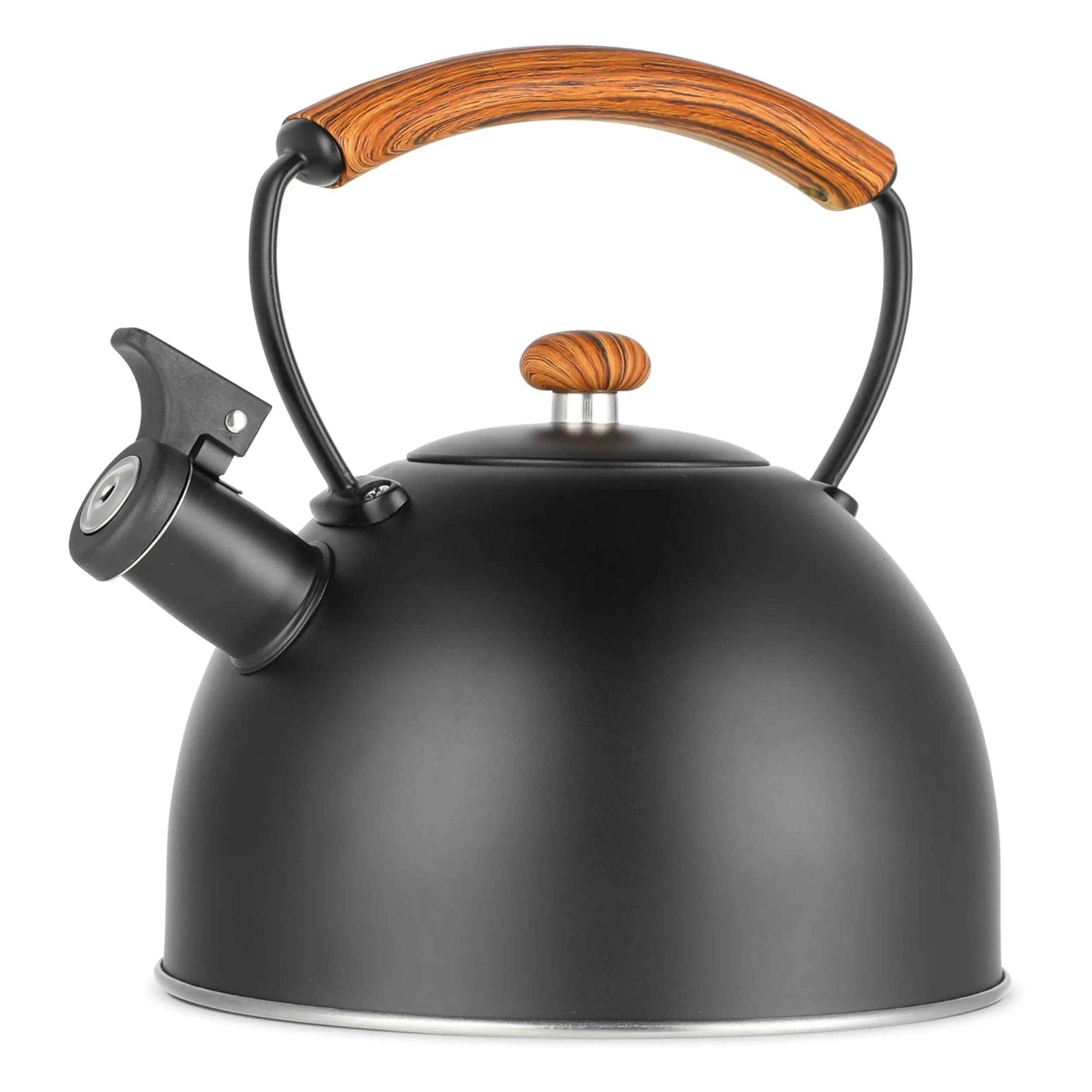 MegaChef MGKTL-375BLK — MegaChef 3.2 Quart Whistling Tea Kettle with Wood Grain Nylon Cool Touch Handle, Matte Black