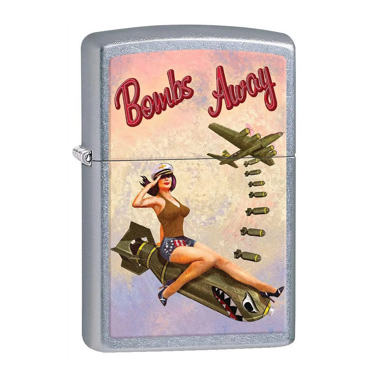 Zippo 207CI411381 — *207BOMBS* Zippo 80778 Windproof Lighter - Pinup Nose Art "Bombs Away Girl" Imprinted Street Chrome