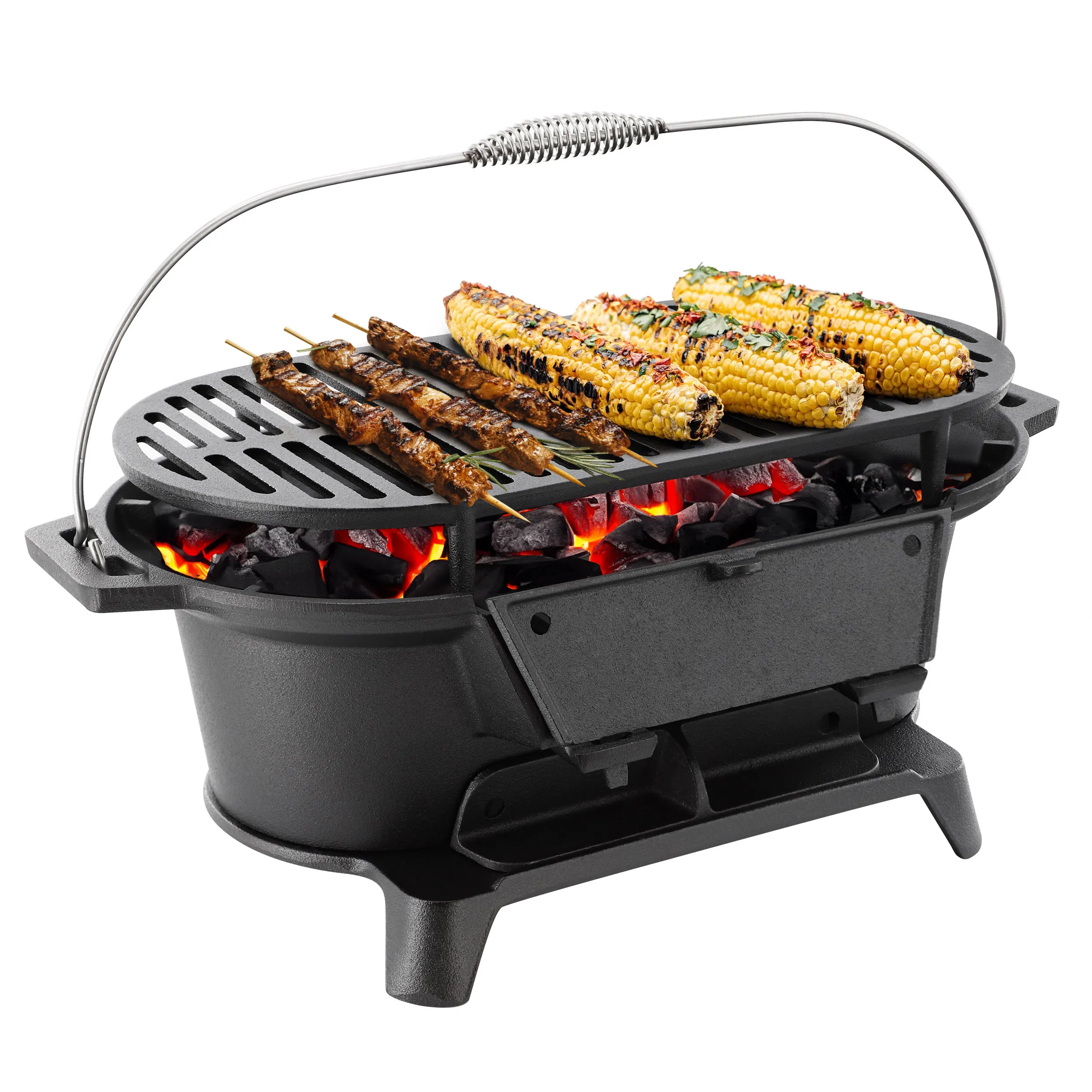 MegaChef MC-003 — MegaChef Oval Cast Iron Portable Hibachi Grill for Outdoor Use and Camping in Black