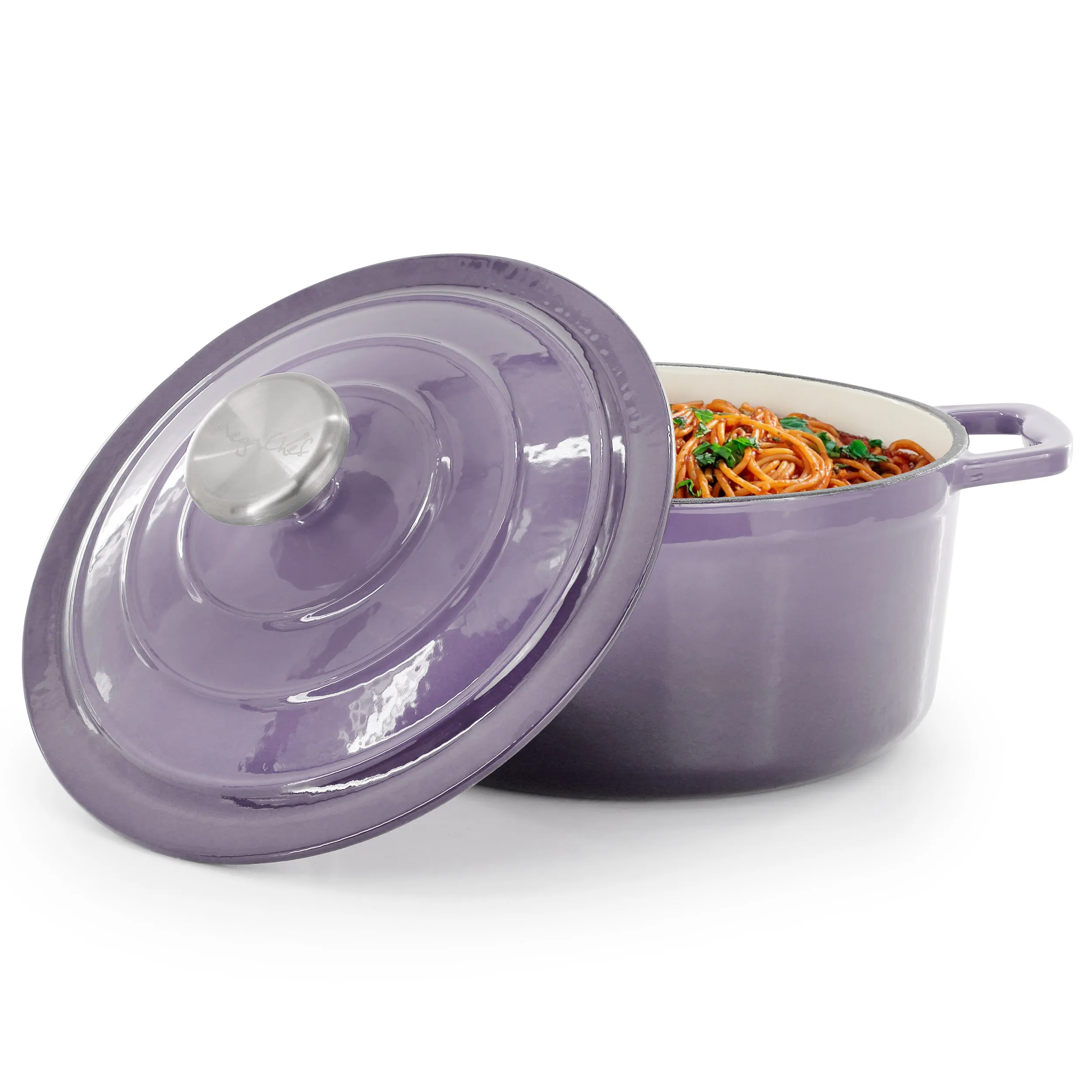 MegaChef MC-CR20F-PURPLE — MegaChef 2.7 Quart Round Enameled Cast Iron Casserole in Gradient Purple