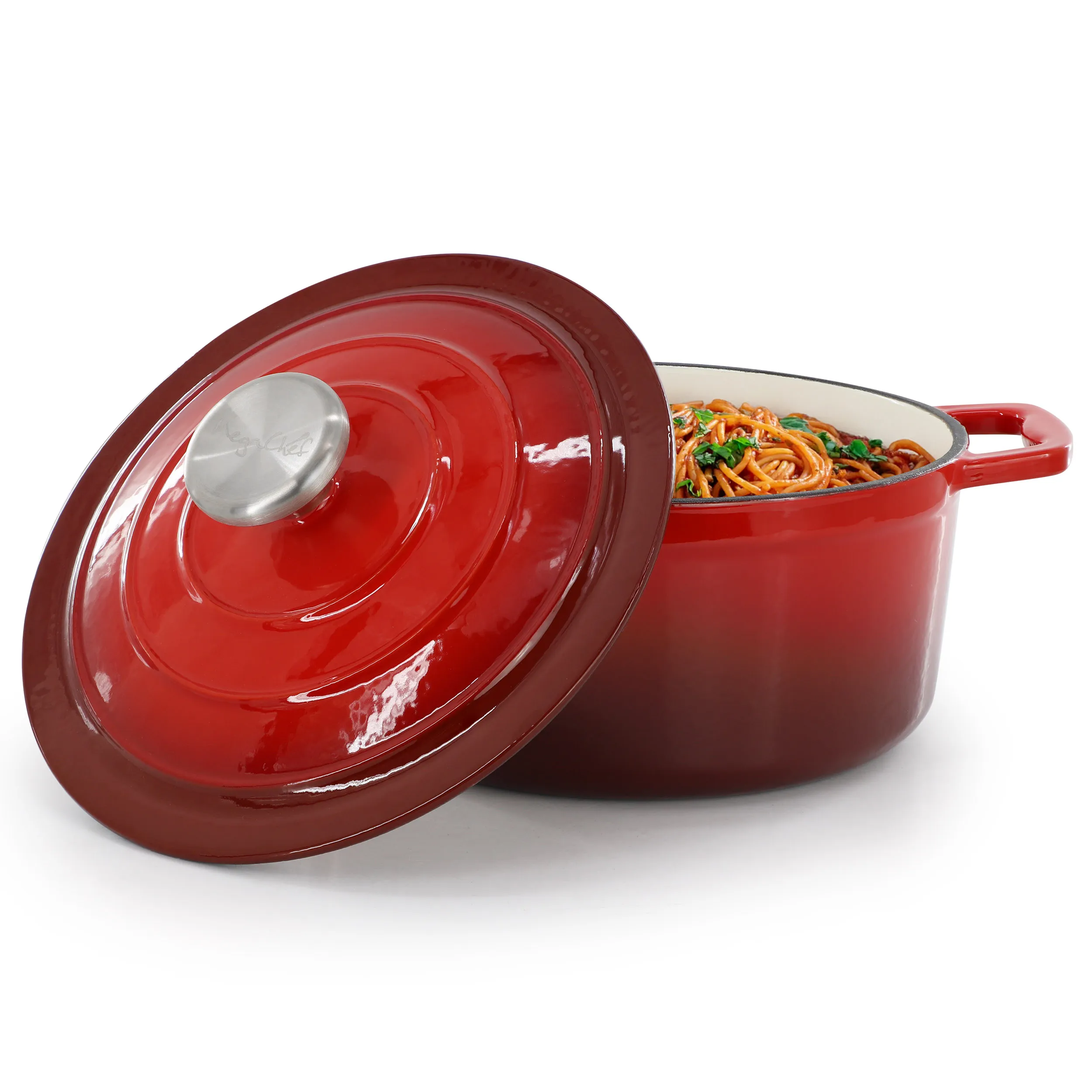 MegaChef MC-CR20F-RED — MegaChef 2.7 Quart Round Enameled Cast Iron Casserole in Gradient Red