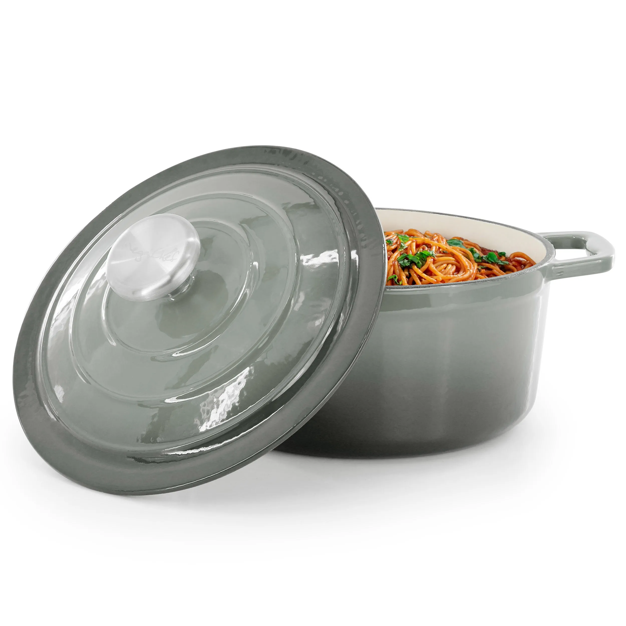 MegaChef MC-CR20F-GRAY — MegaChef 2.7 Quart Round Enameled Cast Iron Casserole in Gradient Gray