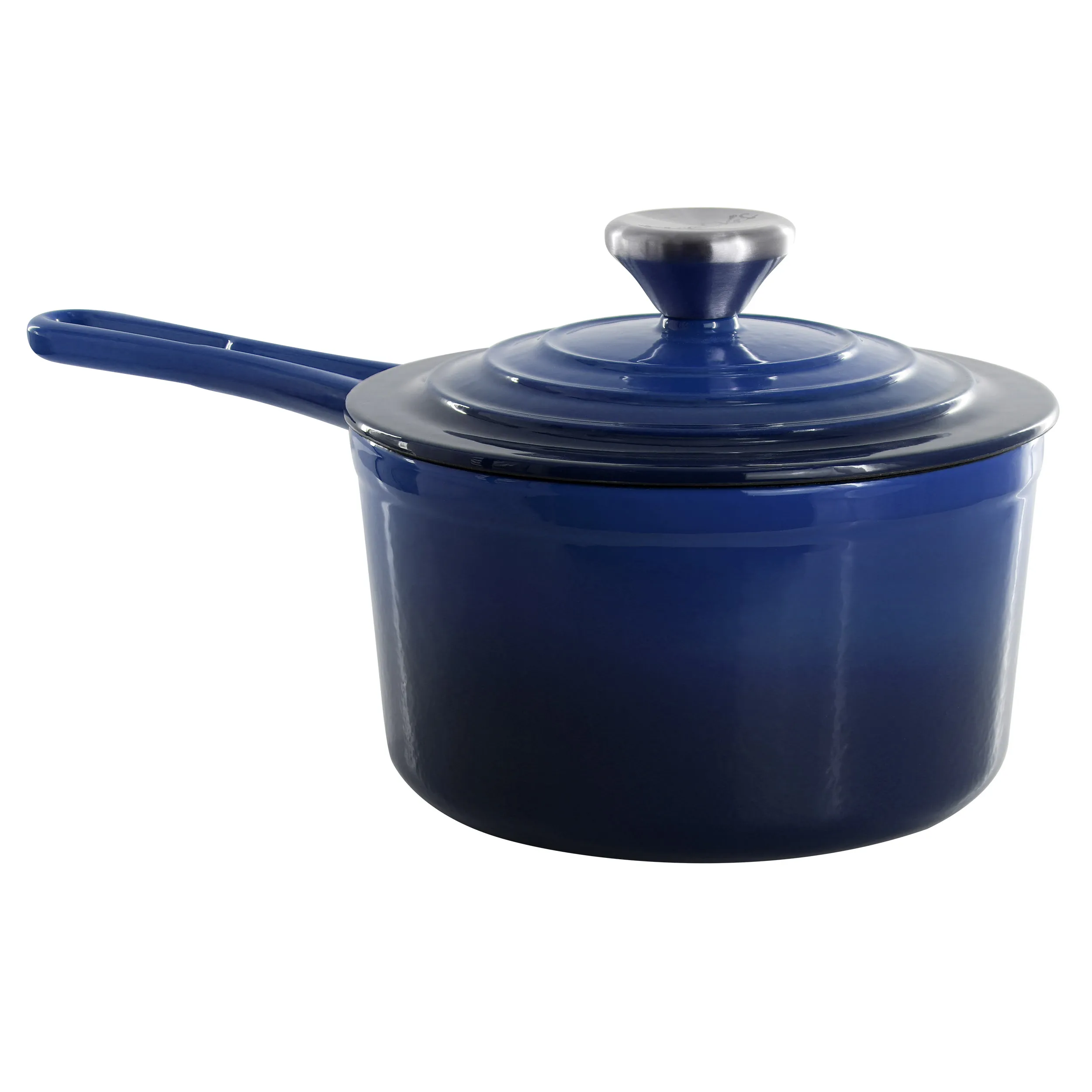 MegaChef MC-SP17A-BL — MegaChef 2 Quart Enameled Cast Iron Sauce Pan in Gradient Dark Blue