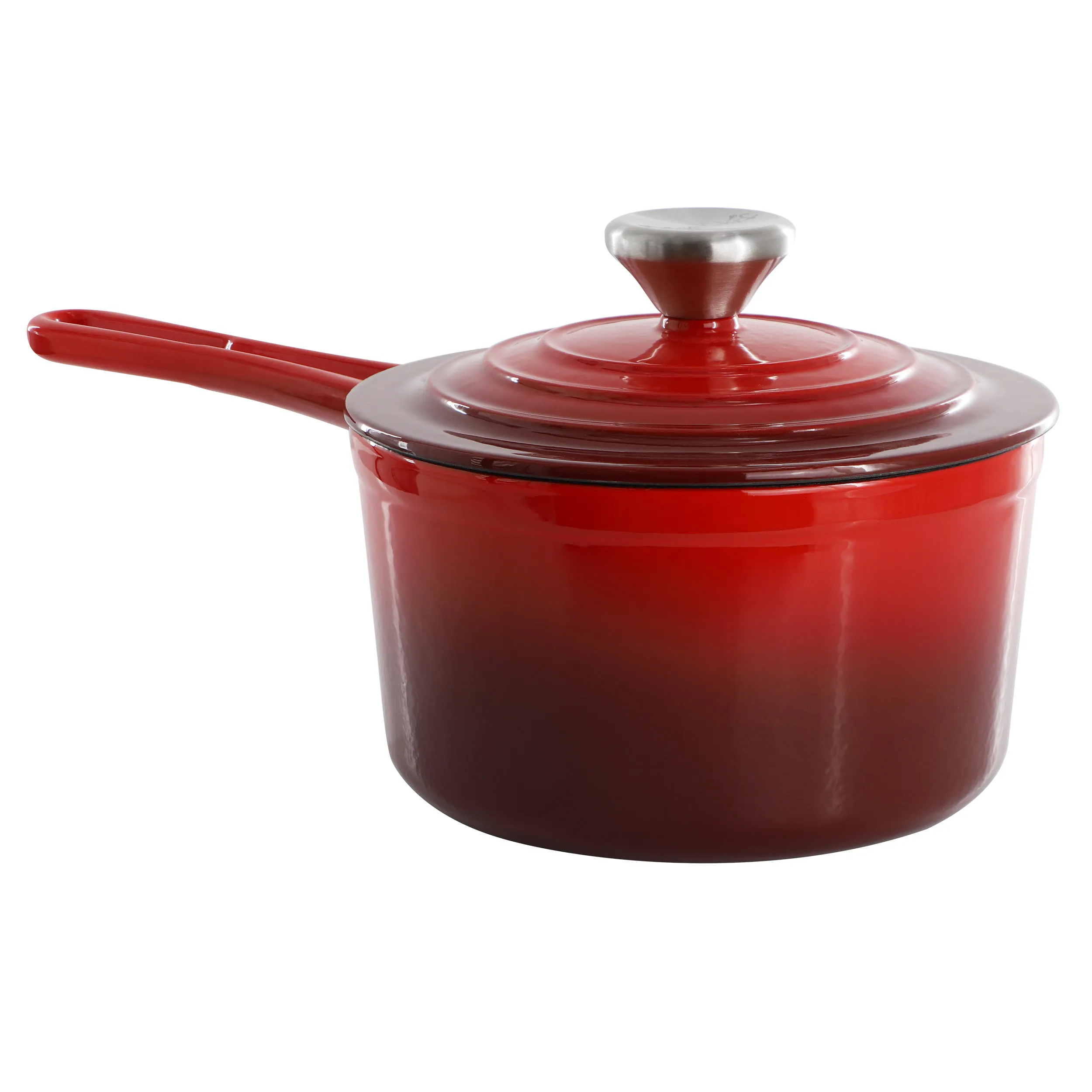 MegaChef MC-SP17A-RD — MegaChef 2 Quart Enameled Cast Iron Sauce Pan in Gradient Red