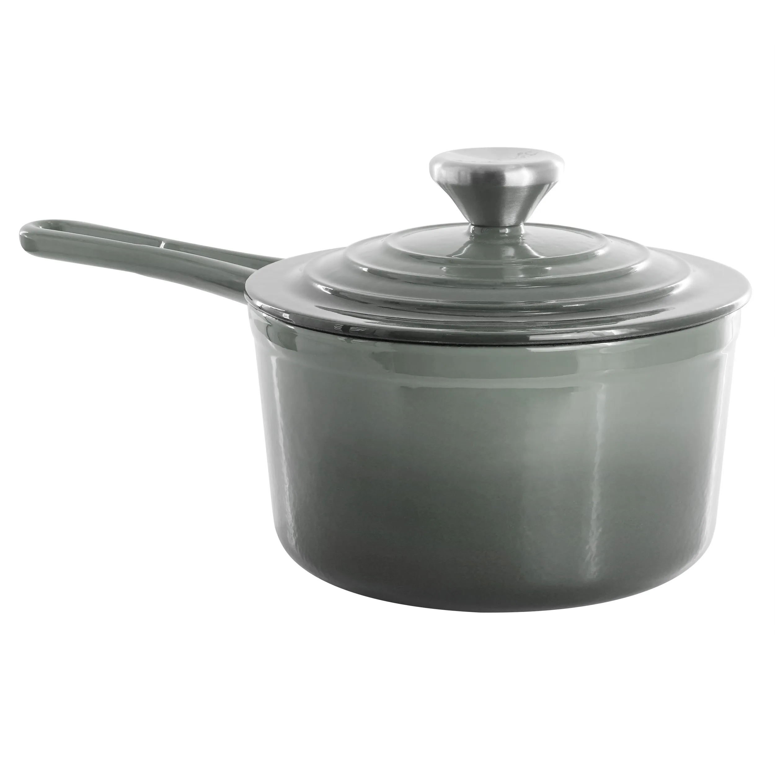 MegaChef MC-SP17A-GY — MegaChef 2 Quart Enameled Cast Iron Sauce Pan in Gradient Gray