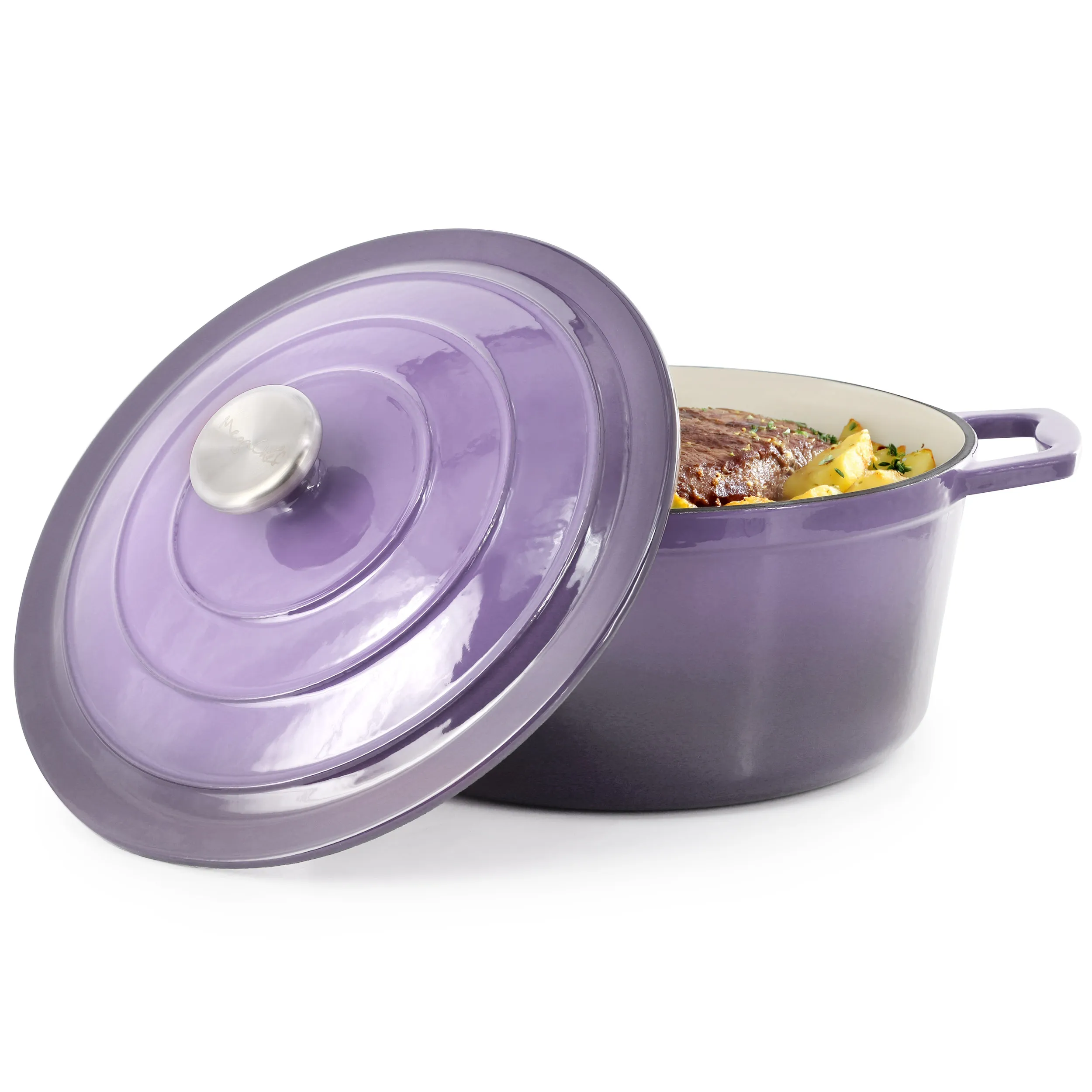 MegaChef MG-CR25AP — MegaChef 5 Quarts Round Enameled Cast Iron Casserole with Lid in Gradient Purple