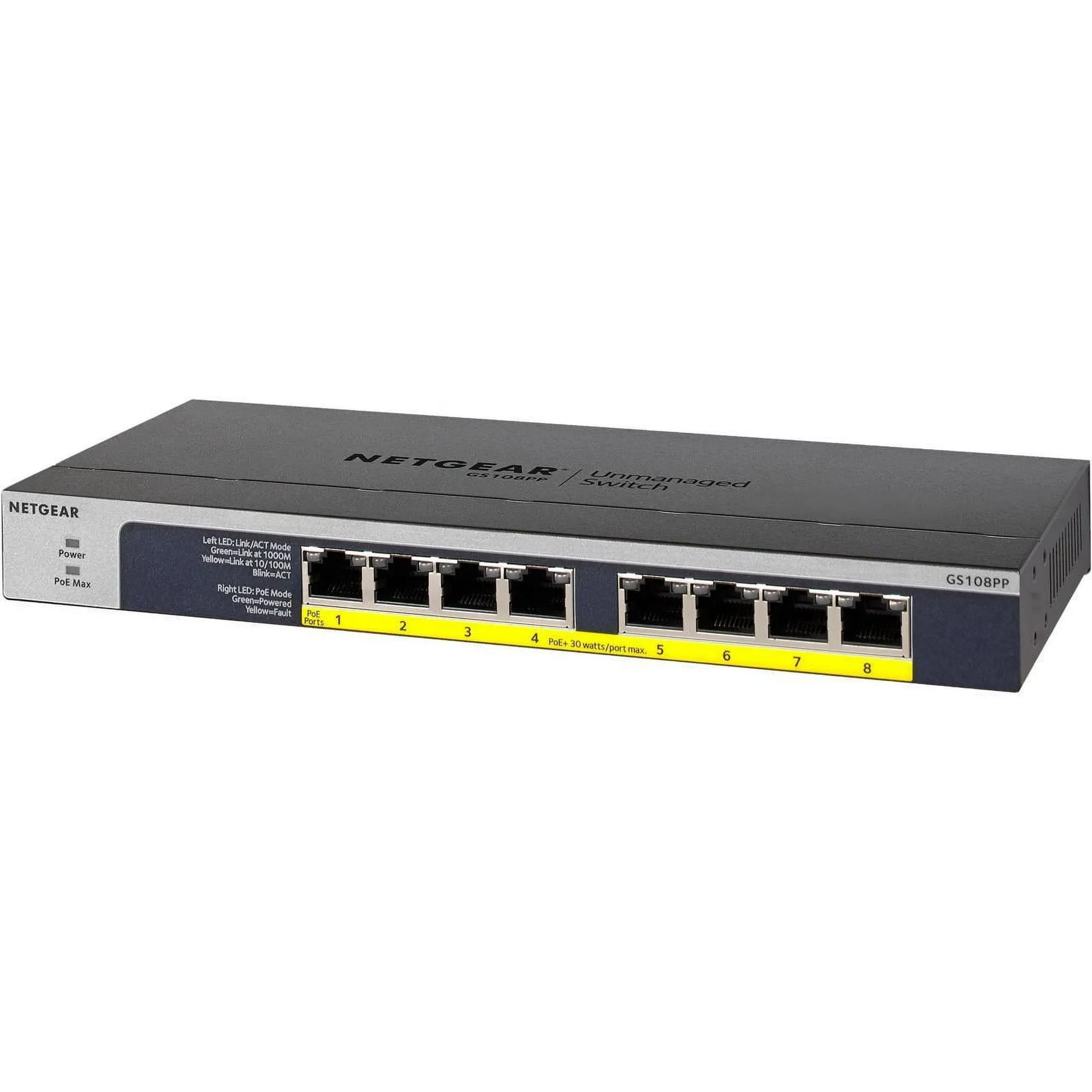 NETGEAR NET-GS108PP-100NAS — 8-Port PoE/PoE+ Gigabit Ethernet Unmanaged Switch