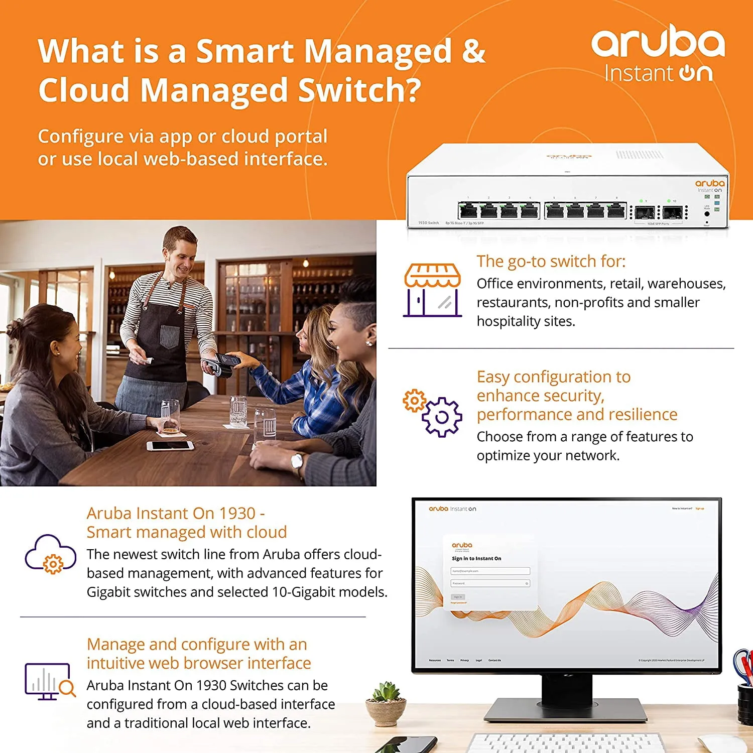 HPE JL681A — HP Aruba Instant On 1930 8-Port PoE Smart Switch