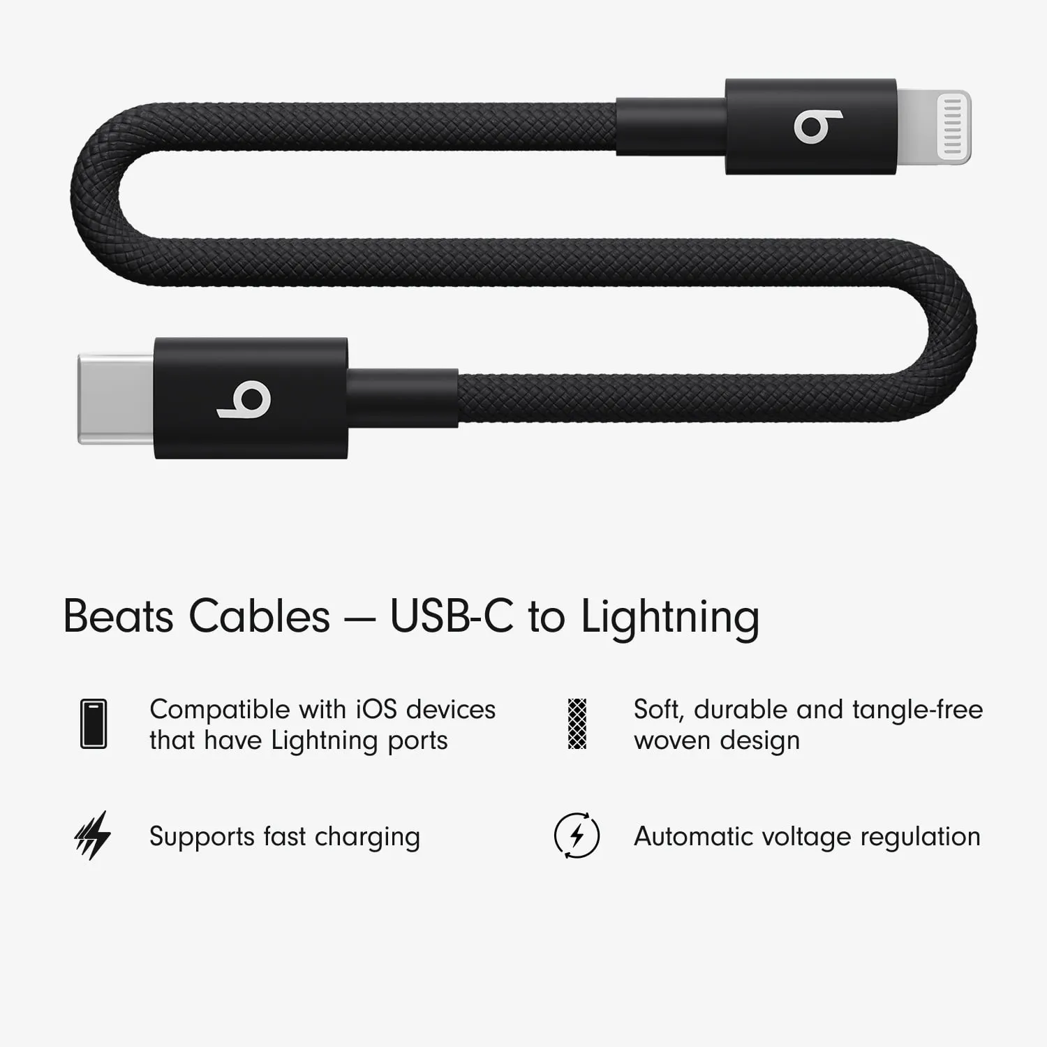 Apple MEQM4LL/A — BEATS USB-C TO LIGHTNING WOVEN SHORT CABLE (20 CM) - BOLT BLACK