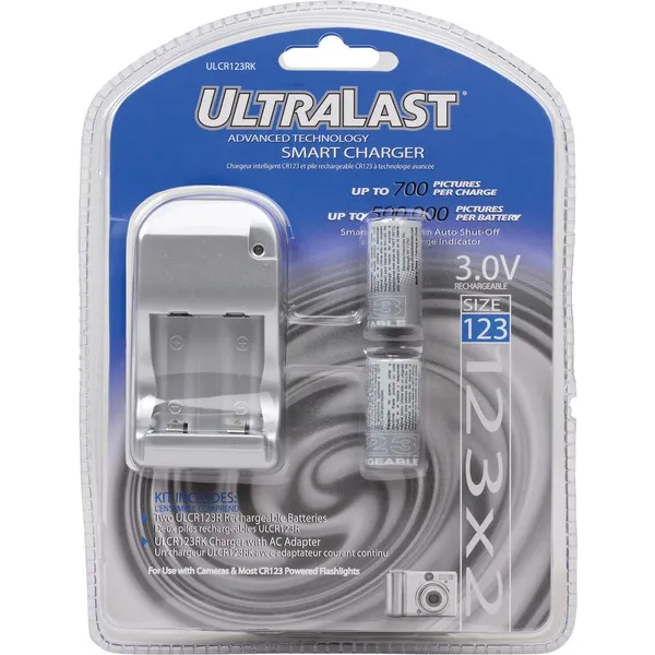 ULTRALAST DOTULCR123RK — Ultralast(R) ULCR123RK ULCR123RK Smart Charger with 2 Rechargeable CR123 Batteries