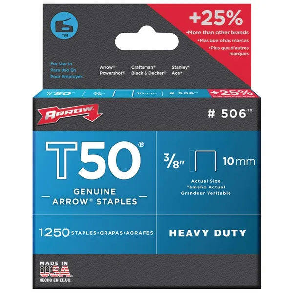 ARROW AFC50624 — Arrow(R) 50624 T50(R) Staples, 1,250 pk (3/8)