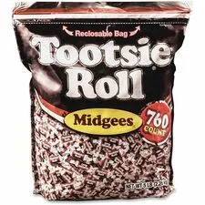TOOTSIE ROLL INDUSTRIES TOO 884580 — Tootsie Tootsie Roll Midgees Candy - Assorted - Individually Wrapped, Resealable Container - 5 lb - 1 Bag - 760 Per Bag