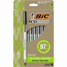 BIC BIC GSME10BK — BIC ReVolution Round Stic Ballpoint Pen - Medium Pen Point - 1 mm Pen Point Size - Black - Semi-transparent Barrel - 10 / Dozen