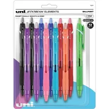 UNIBALL UBC 70171 — uni-ball Jetstream Elements RT Ballpoint Pens - Medium Pen Point - 1 mm Pen Point Size - Retractable - Black, Red, Blue, Light Blue, Orange, Violet, Pink, Lime - 12 / Pack