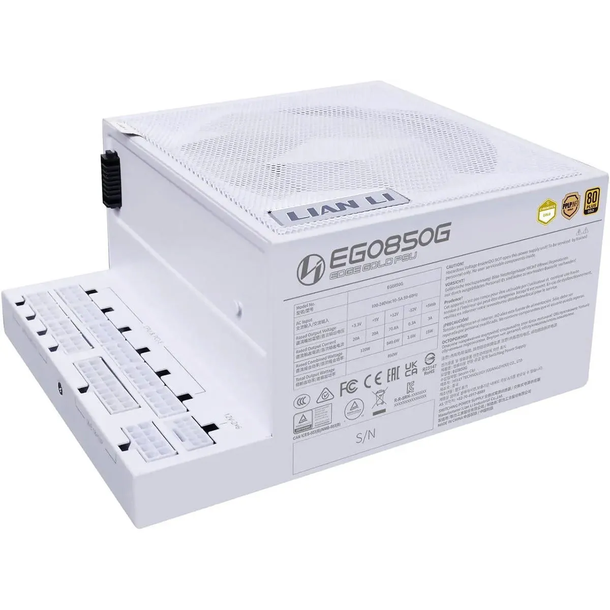 LIANLI EG0850G WH — Lian-Li PS EG0850G WH Edge Gold 850 White 850W 80+Gold Full Modular ATX Retail
