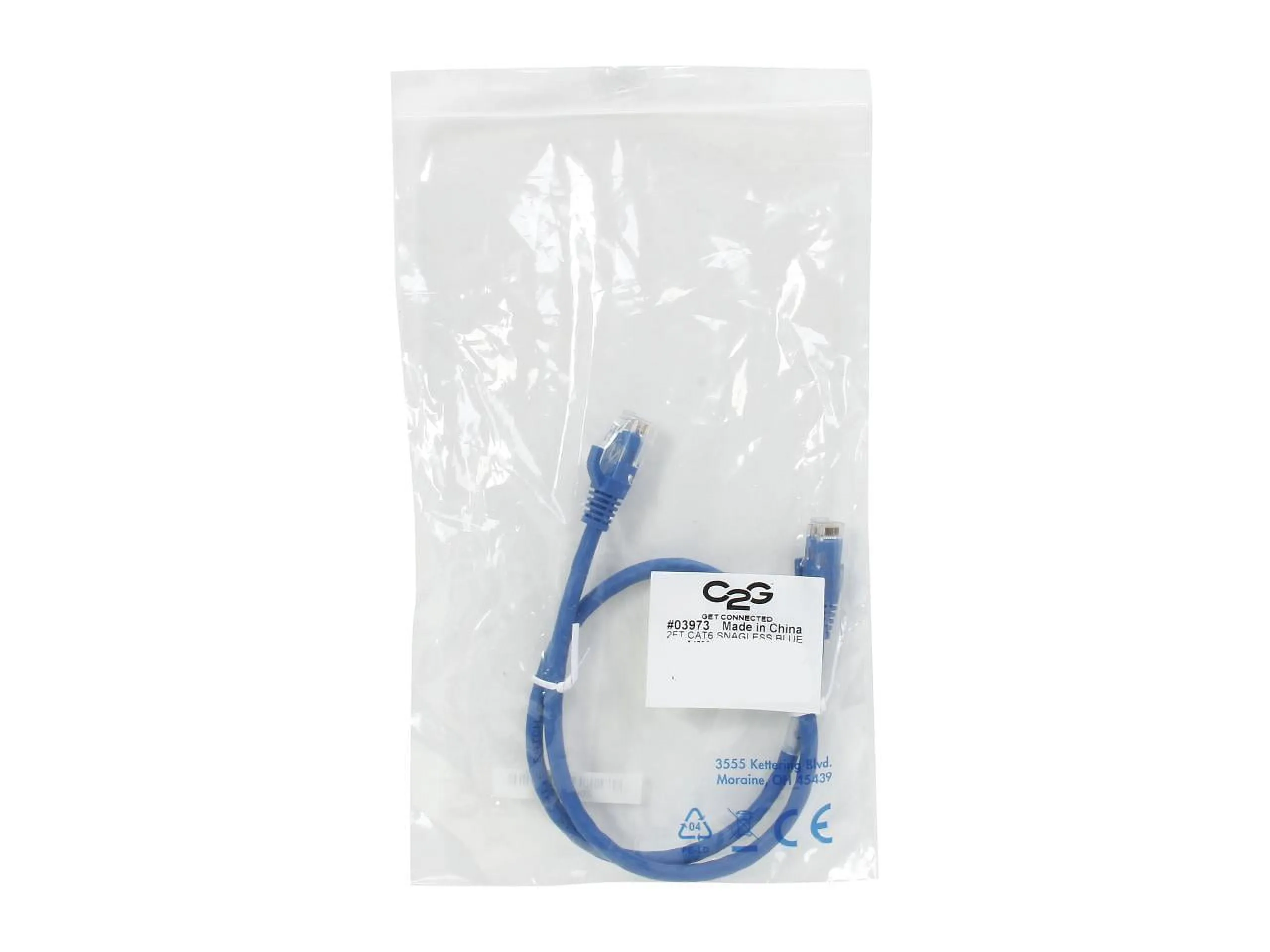 C2G 03973 — 2FT CAT6 SNAGLESS UTP CABLE-BLU