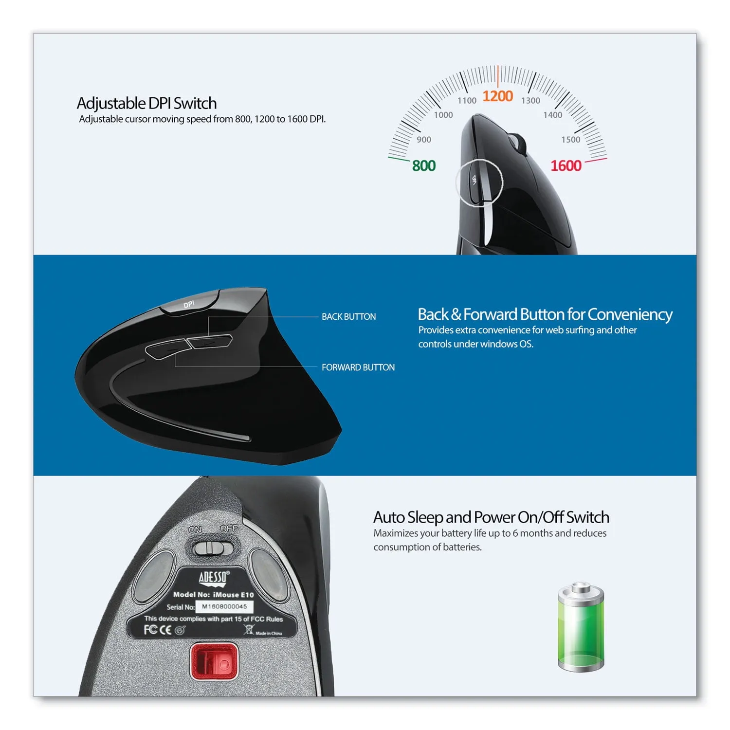 ADESSO INNOVATION INC IMOUSEE10 — ADESSO 2.4GHZ RF WIRELESS  VERTICAL  ERGONOMIC  MOUSE , CONTOUR SHAPE WITH HANDS