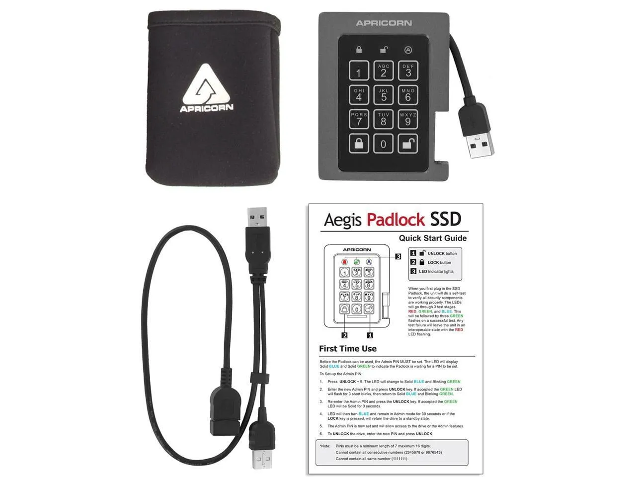 Apricorn ASSD-3PL256-1TBF — AEGISPADLOCK SSD 1TB USB3.0 ENCRYPTED DR