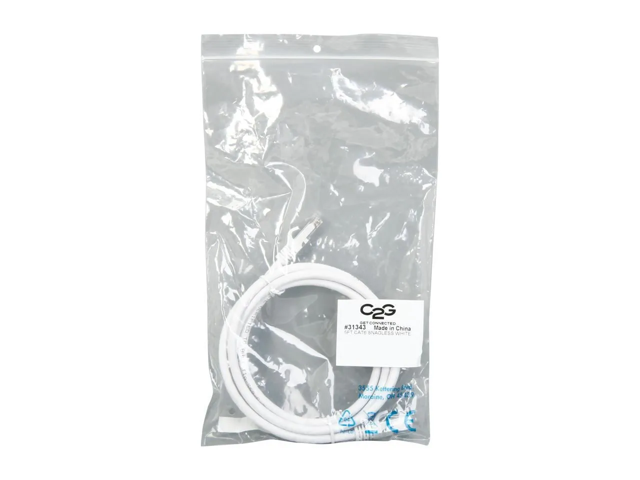 C2G 31343 — 5FT CAT6 SNAGLESS UTP CABLE-WHT