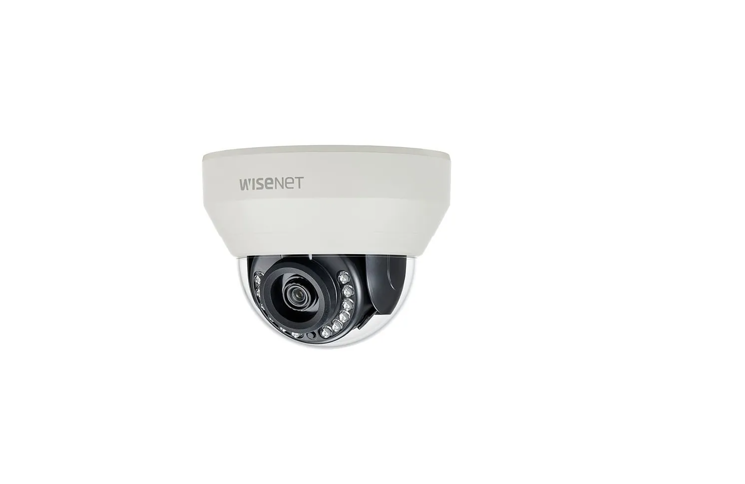 Hanwha HCD-7010RA — Wisenet HD+ 4MP IR indoor dome camera  AHD or CVBS formats are available  2.8 mm fixed lens  true D/N  12VDC  IR distance 65 feet.