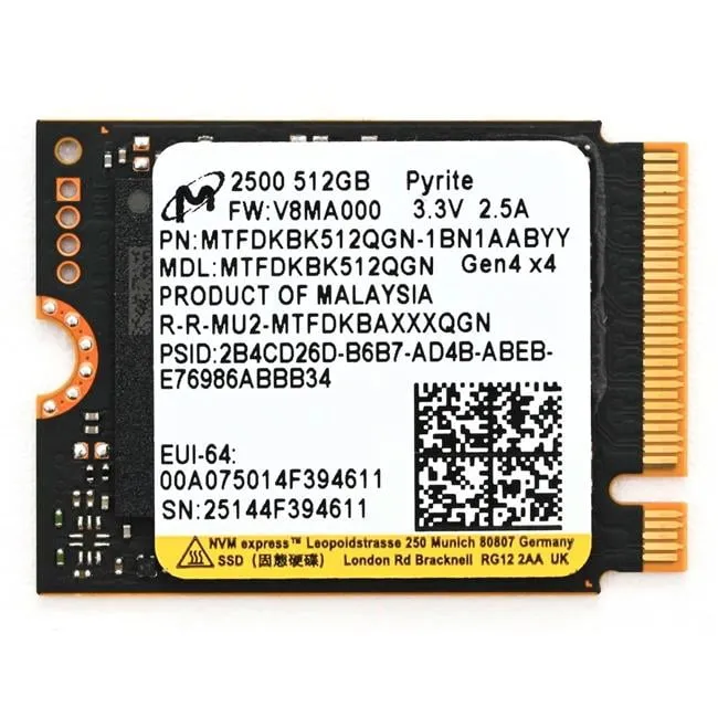 Crucial MTFDKBK512QGN-1BN1AABYYR — Micron 2500 MTFDKBK512QGN-1BN1AABYYR 512GB NVMe M.2 (22x30mm) Non-SED Client SSD (Single Pack)