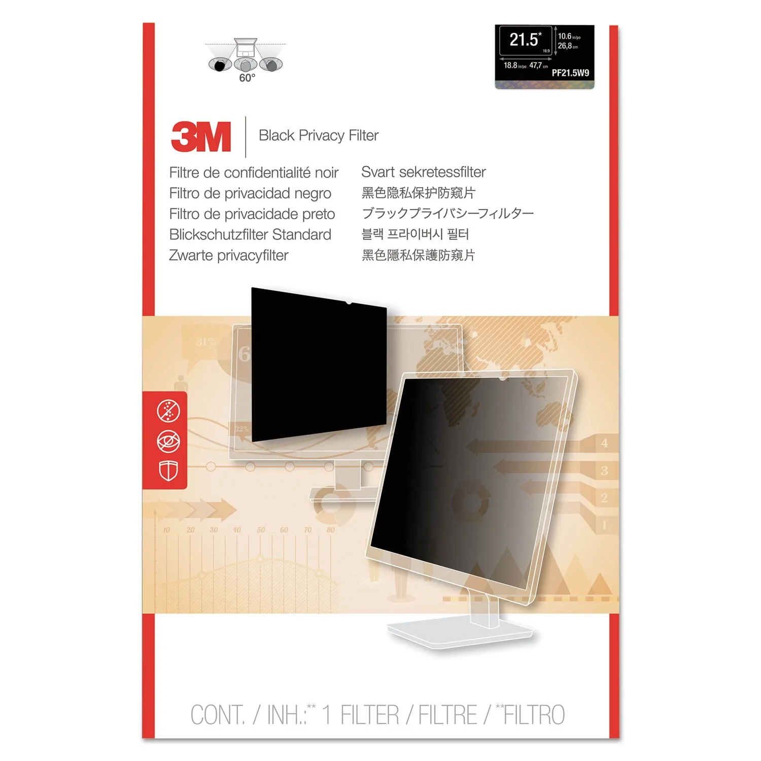 3M PF29.0WX — 3M PF29.0WX Privacy Filter for Widescreen Desktop LCD Monitor 29 - For 29Monitor