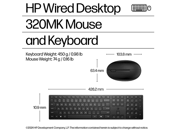 HP 9SR36UT#ABA — HP WIRED DESKTOP 320MK MOUSE AND KEYBOARD - DESIGNED FOR YOUR COMFORT - SIMPLIFI