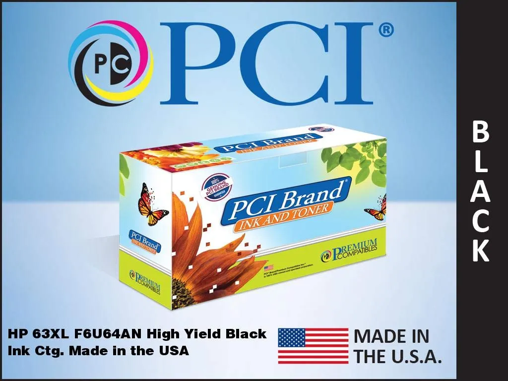 PCI F6U64AN-PCI — PCI BRAND ECO-REMAN HP 63XL F6U64AN #140 XL BLACK INK CARTRIDGE 480 PGS FOR HP D