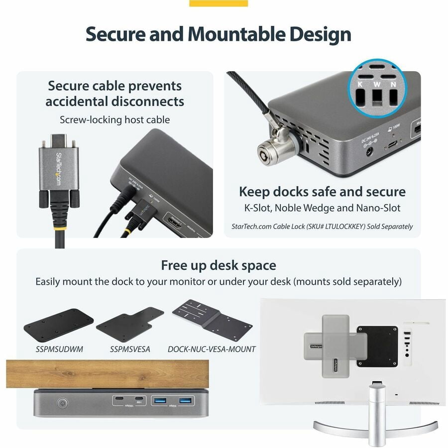 STARTECH 196N-USBC-DOCK — CONNECT TWO 4K 60HZ HDMI DISPLAYS THROUGH A SINGLE USB TYPE-C PORT; PLUG-AND-PLA