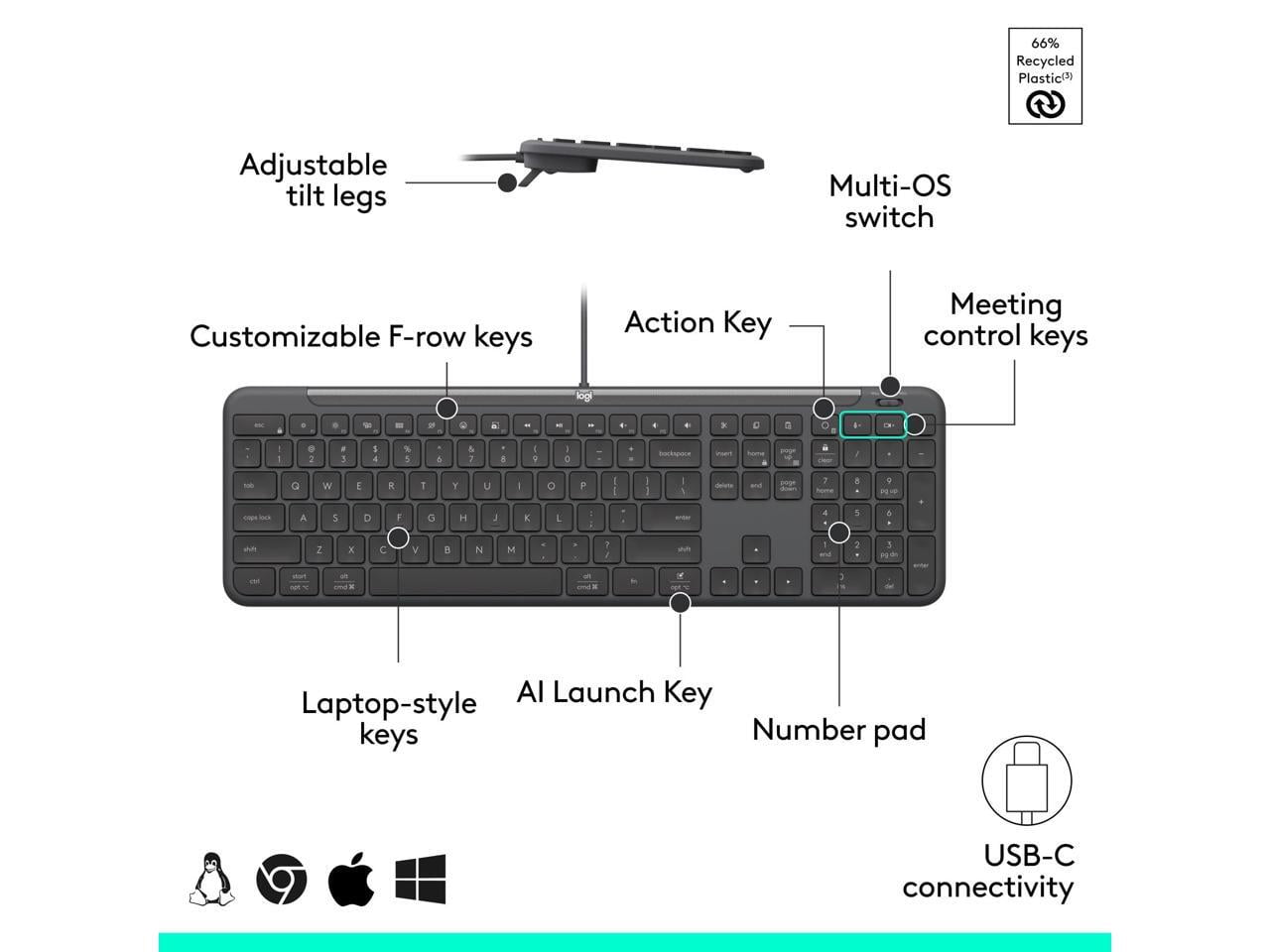 Logitech 920-013302 — SIGNATURE SLIM WIRED K620 FOR BUSINESS (GRAPHITE) - BROWN BOX; LOGITECH