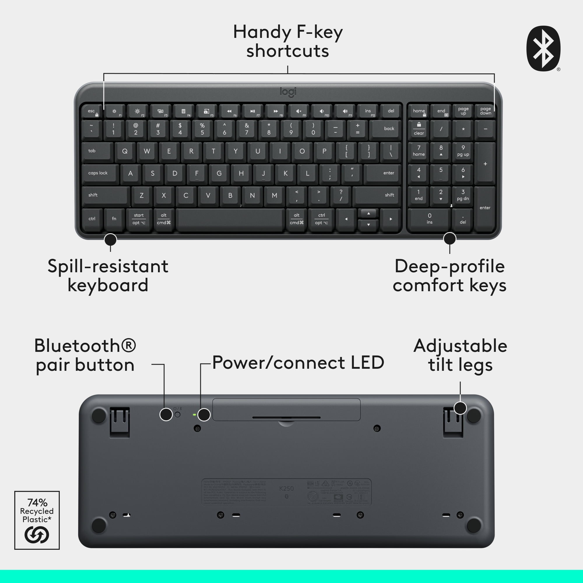 Logitech 920-013442 — K250 BLUETOOTH WIRELESS KEYBOARD (GRAPHITE)