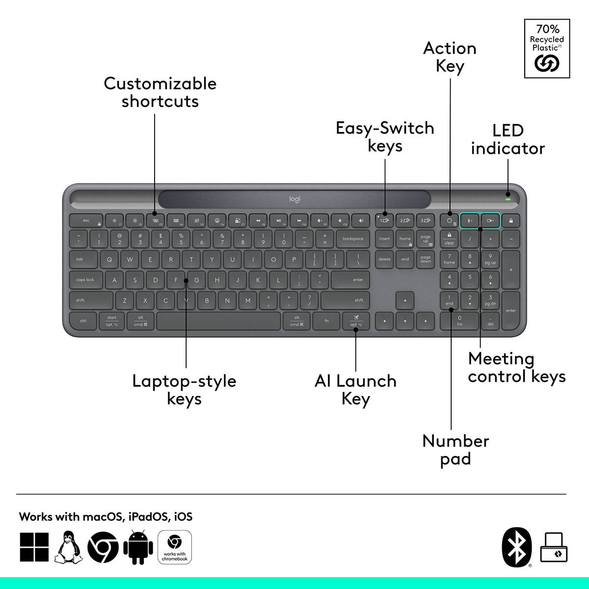 Logitech 920-013770 — LOGITECH SIGNATURE SLIM SOLAR+ K980 KEYBOARD FOR BUSINESS (GRAPHITE)