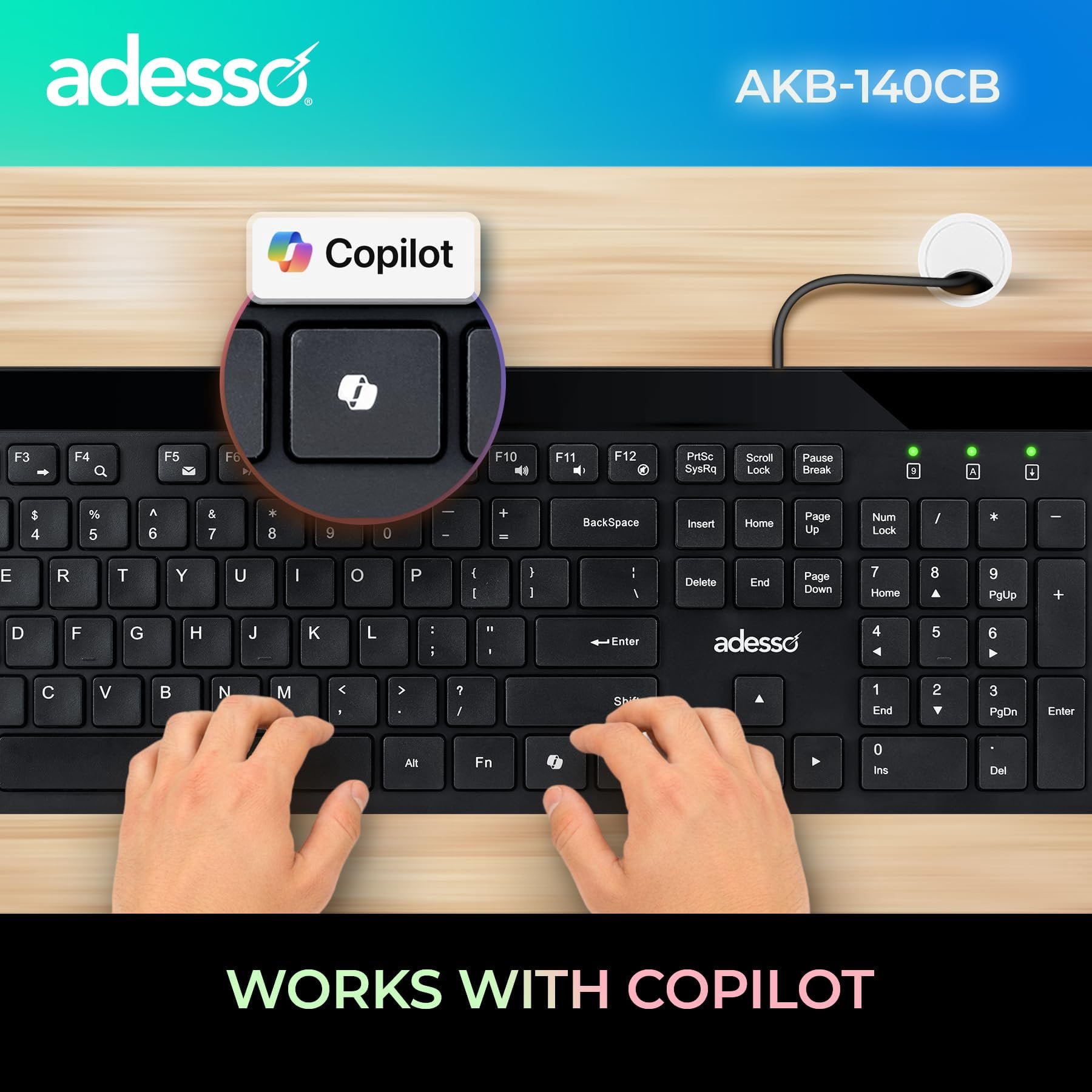 Adesso AKB-140CB — THE ADESSO AKB-140CB IS A SLEEK USB LOW-PROFILE KEYBOARD AND MOUSE COMBO EQUIPPE