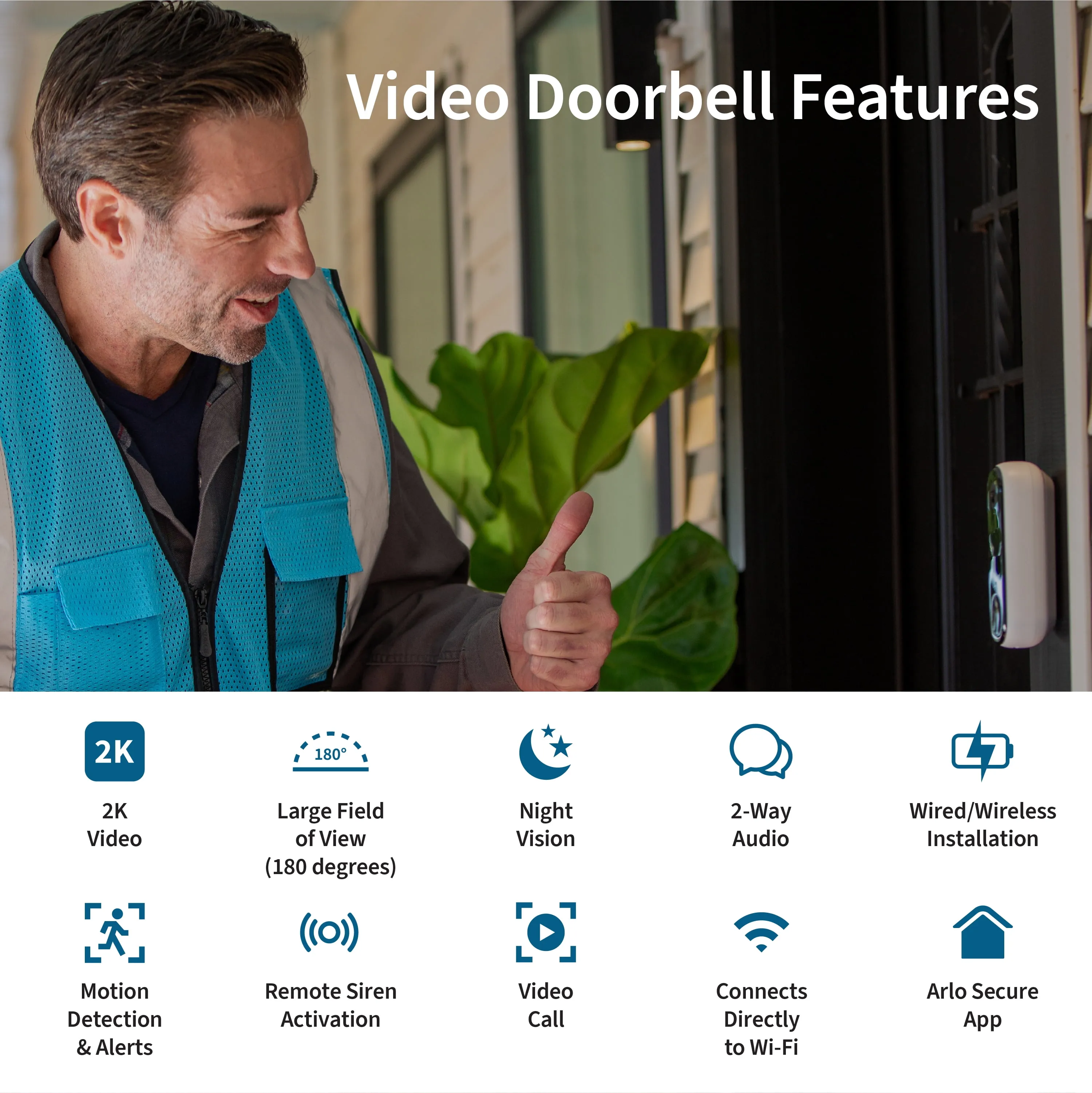 ARLO TECHNOLOGIES AVD4001-100NAS — ESSENTIAL 2 WIRELESS VIDEO DOORBELL 2K CAMERA