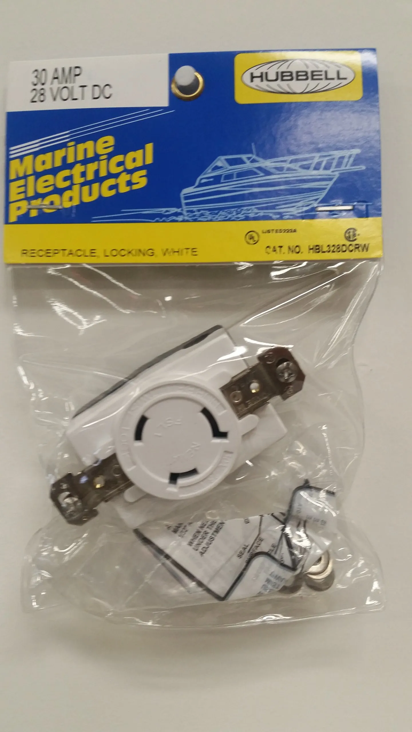 Hubbell HBL328DCRW — Hubbell HBL328DCRW 30A 28V DC Locking Receptacle White