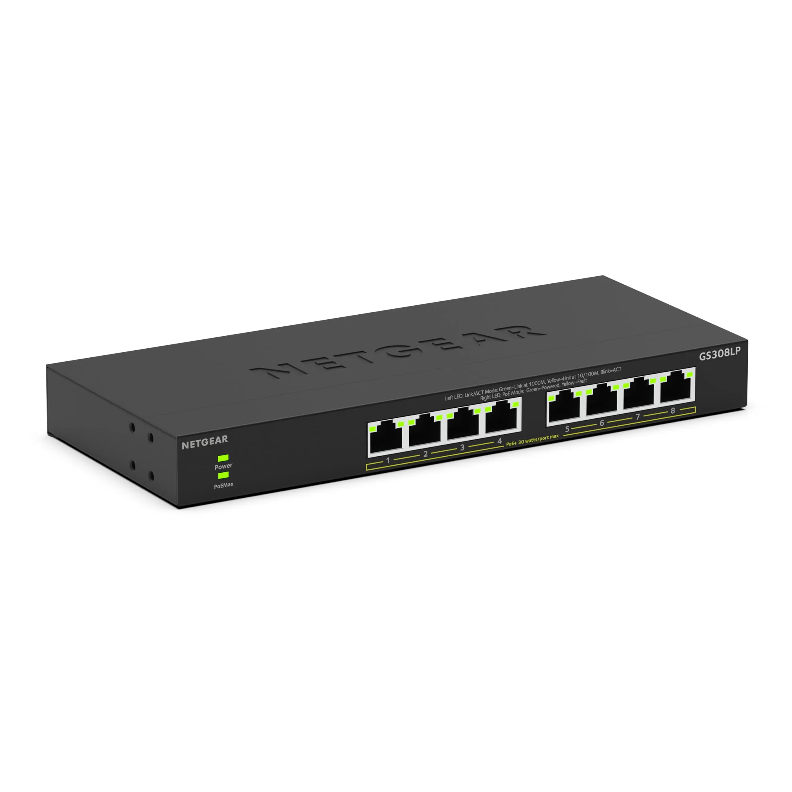NETGEAR GS308LP-100NAS — 8 PORT GIGABIT ETHERNET UNMANAGED ESSENTIALS POE+ SWITCH GS308LP