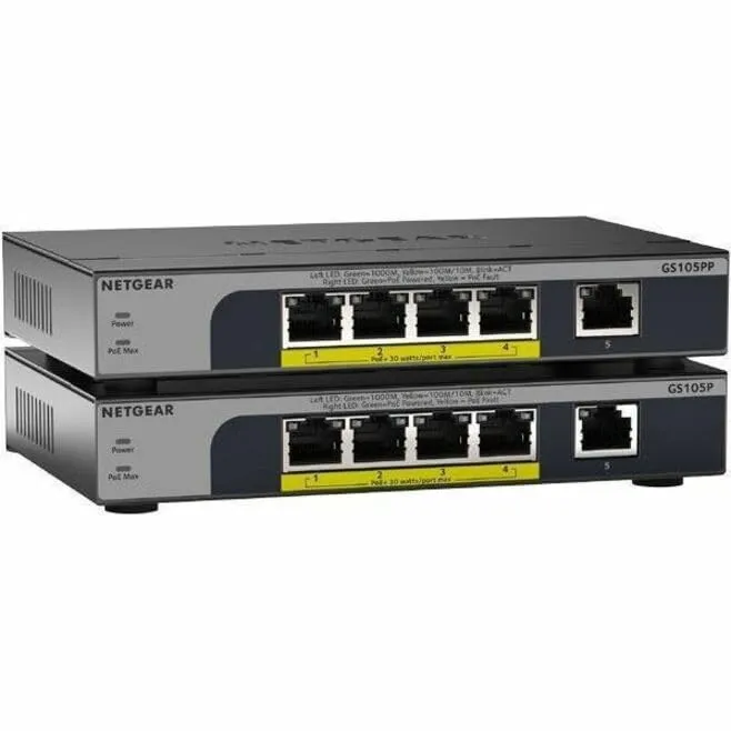 NETGEAR GS105PP-300NAS — 5 PORT GIGABIT ETHERNET UNMANAGED POE+ SWITCH