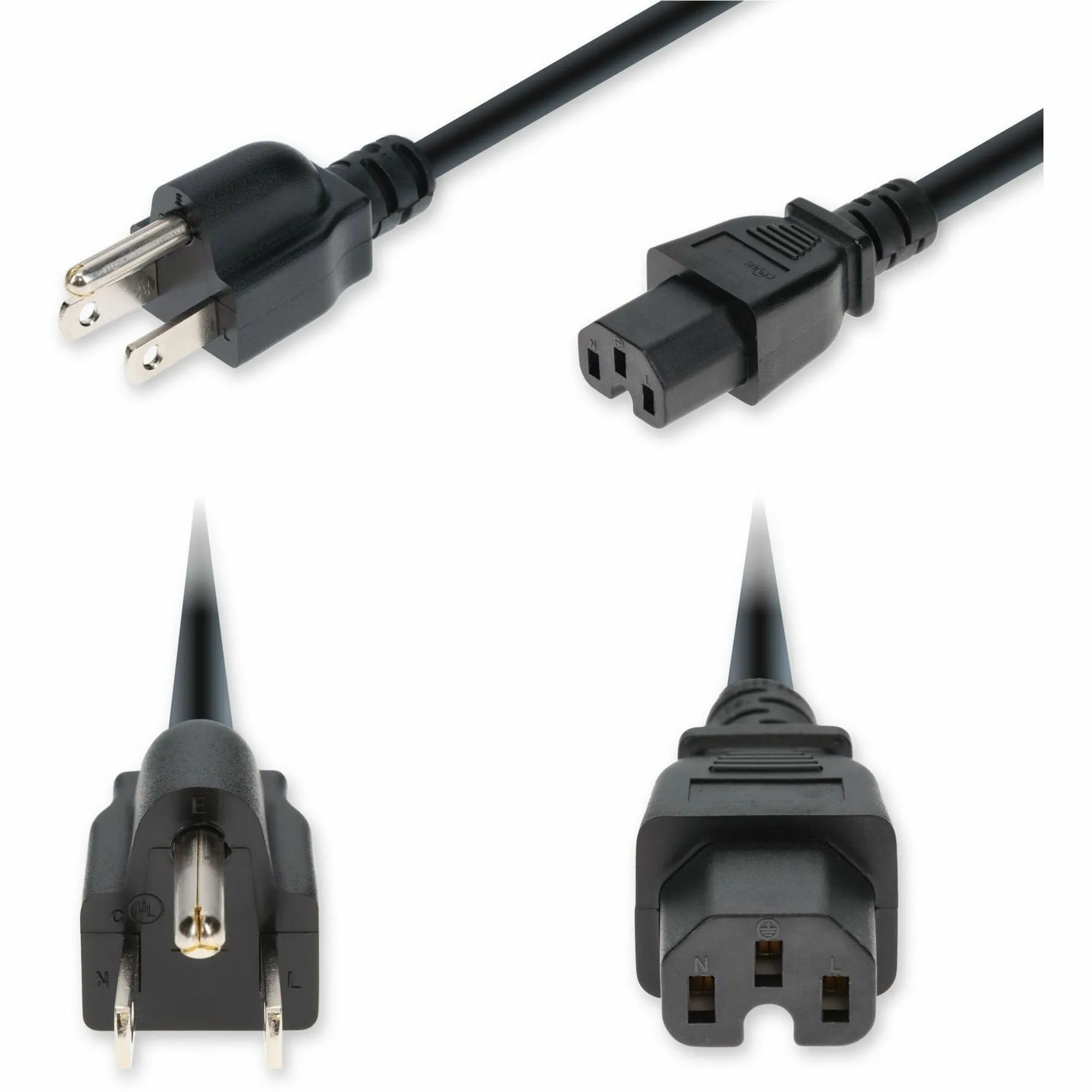 ADDON ADD-N5152C15C14G6FBK — 6FT NEMA 5-15P MALE TO C15 FEMALE STANDARD COMMERCIAL TEMP 14 AWG 125V AT 15A PV