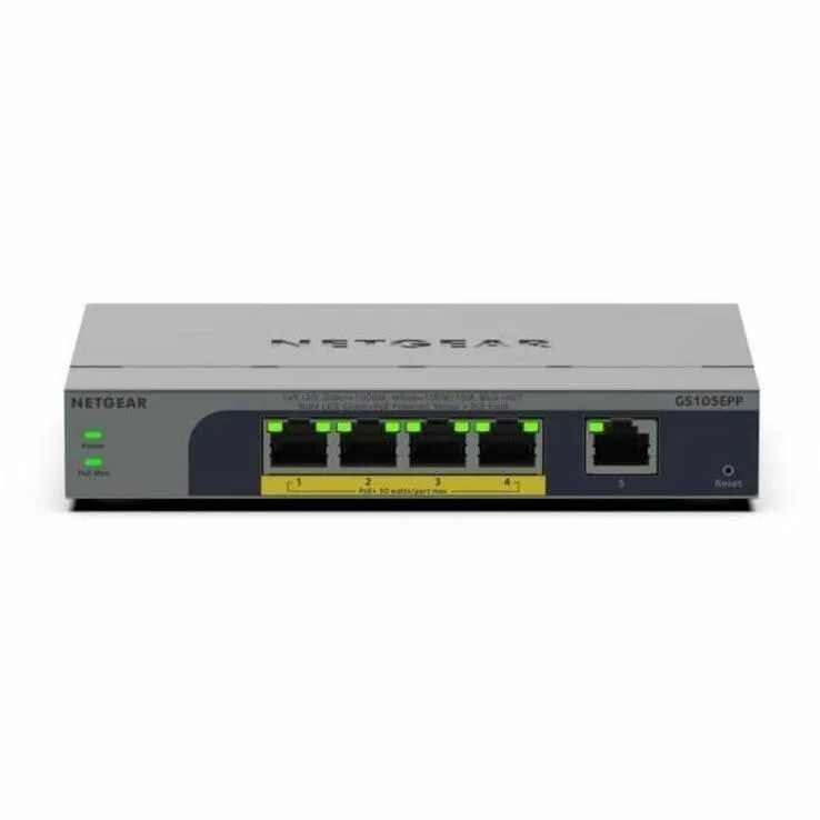 NETGEAR GS105EPP-100NAS — 5 PORT GIGABIT ETHERNET EASY SMART HIGH-POWER POE+ SWITCH (120W)