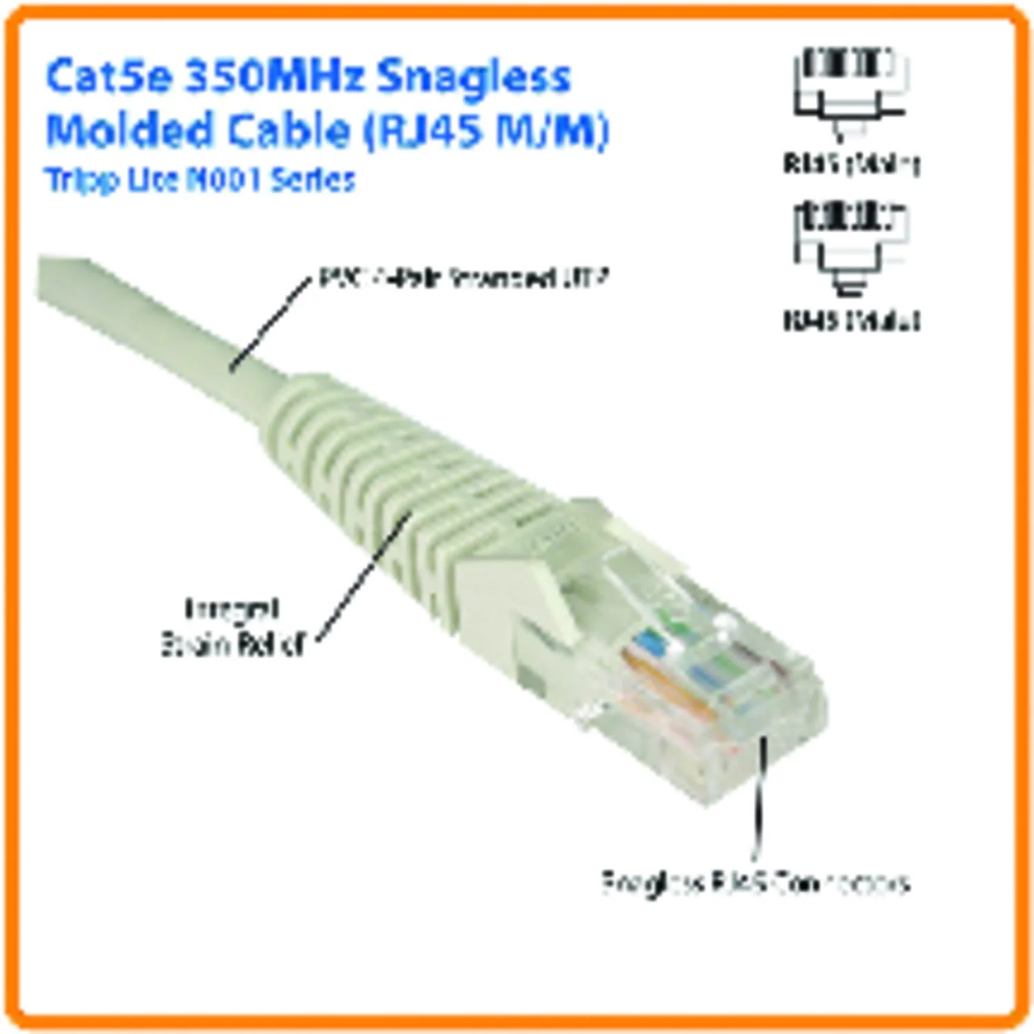 Eaton Tripplite N001-025-GY — EATON TRIPP LITE SERIES CAT5E 350 MHZ SNAGLESS MOLDED (UTP) ETHERNET CABLE (RJ45