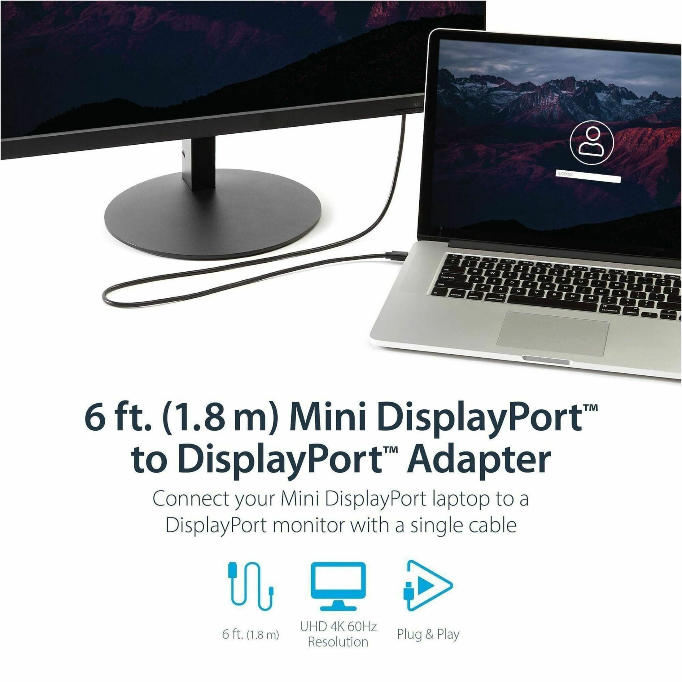 STARTECH MDP2DPMM6 — 6FT/1.8M MINI-DP TO DISPLAYPORT V1.2 CABLE; 4KX2K(3840X2400 60HZ)/21.6 GBPS BAND