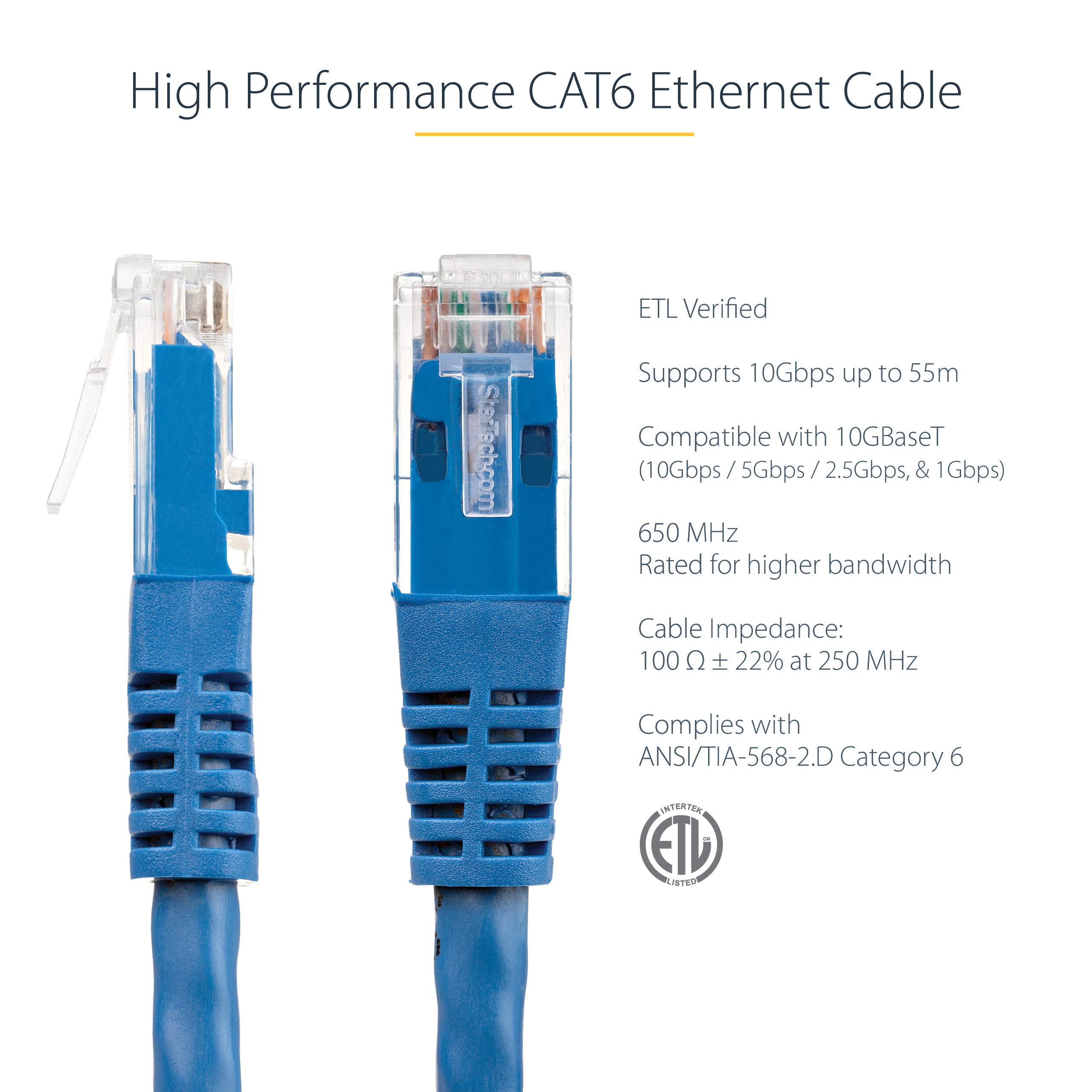 STARTECH C6PATCH1BL — 1FT BLUE CAT6 ETHERNET CABLE DELIVERS MULTI GIGABIT 1/2.5/5GBPS & 10GBPS UP TO 1