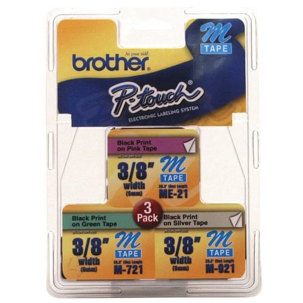 Brother ME793 — ME793 - (1 EACH) 9MM (0.35") BLACK ON PINK, BLACK ON GREEN, BLACK ON SILVER NON-