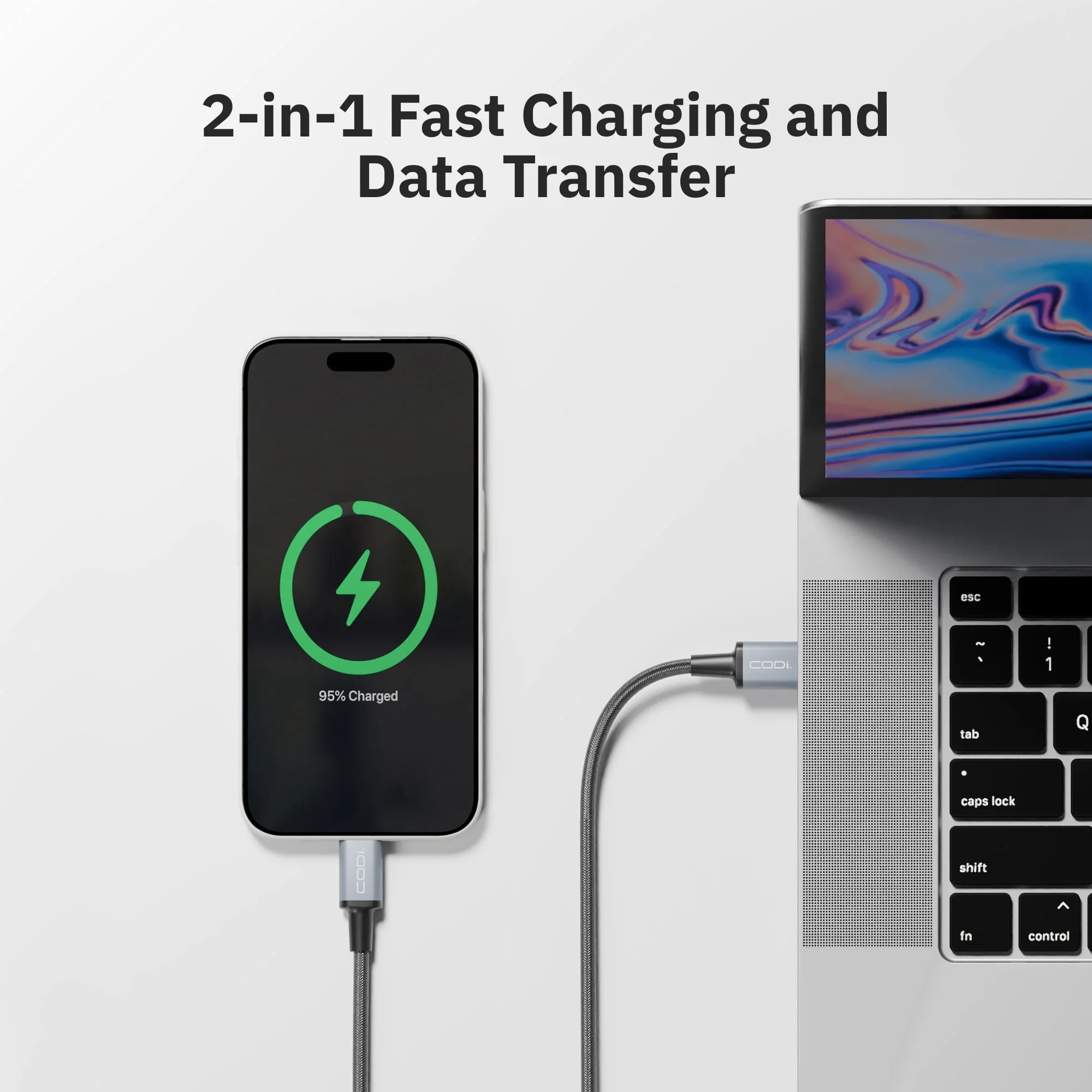 CODi A01100 — Braided Nylon USB-A to USB-C Charging Cable